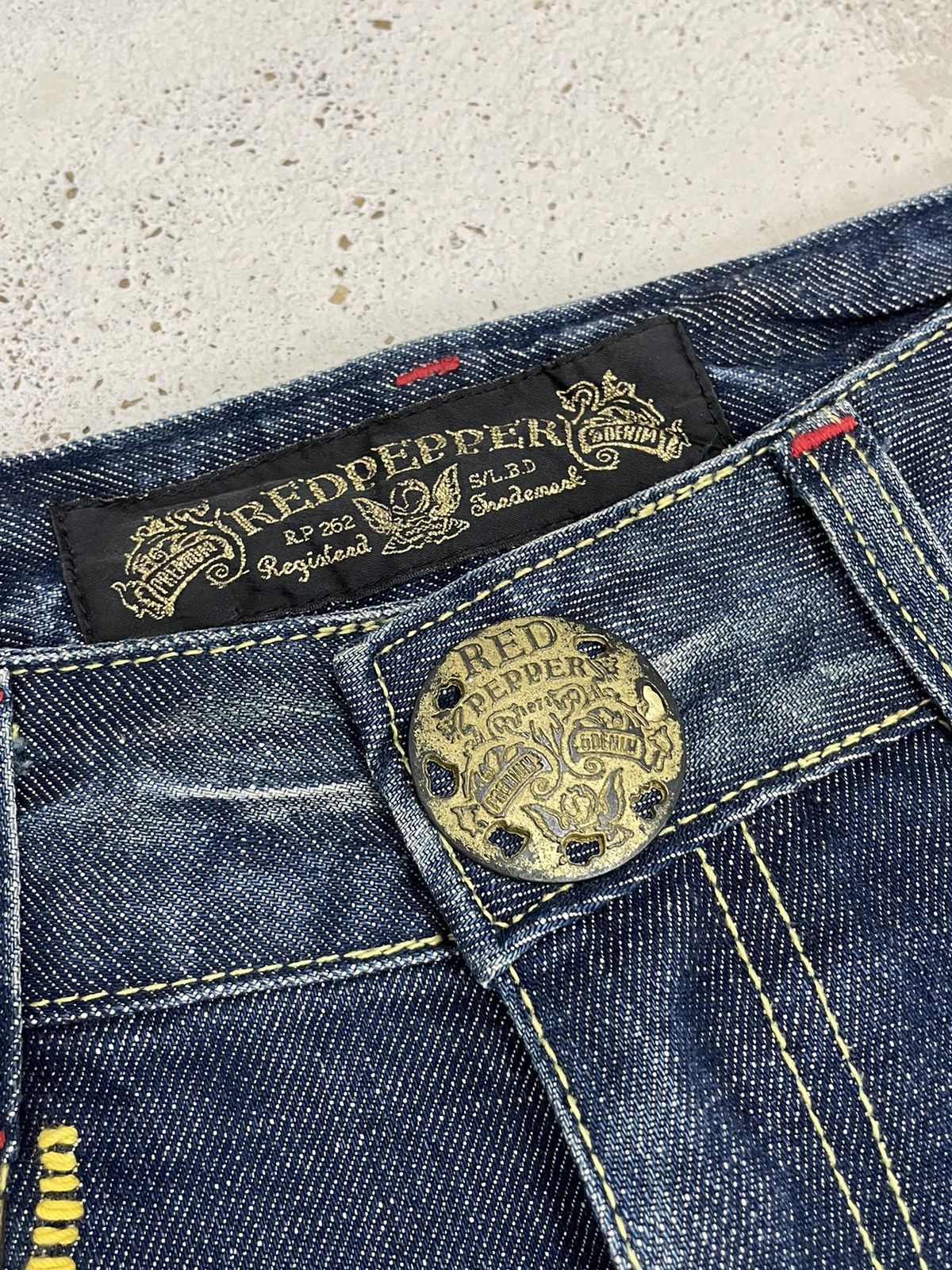 Red Pepper Heavy Stich Whisker Studded Flare Denim