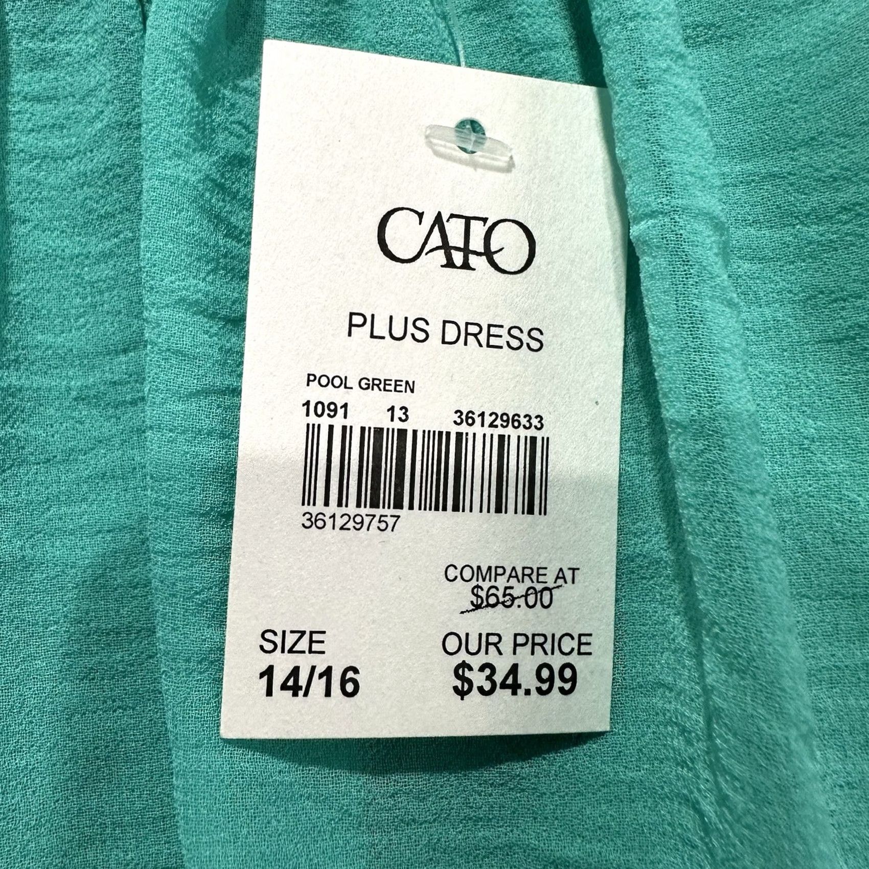 Vintage NWT Cato Dress Womens 16W Pool Green Cold Shoulder Short Sleeve Elastic Waist Dress Size 38" / US 16 / IT 52 - 5 Thumbnail