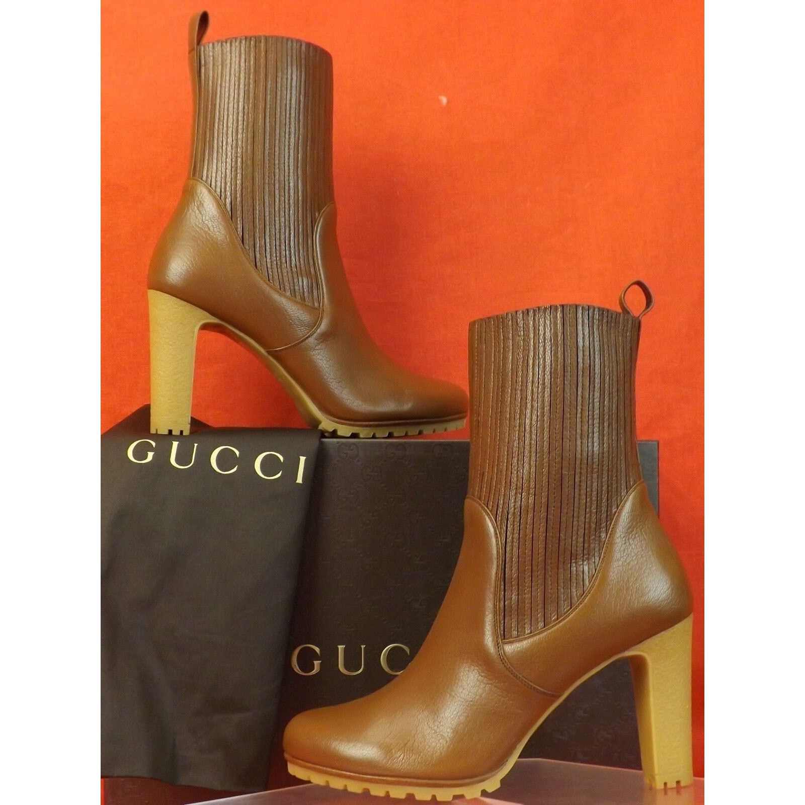 Gucci GUCCI 323551 EDITH BROWN LEATHER HEEL ANKLE BOOTS 39.5 Size US 9.5 / IT 39.5 - 2 Thumbnail