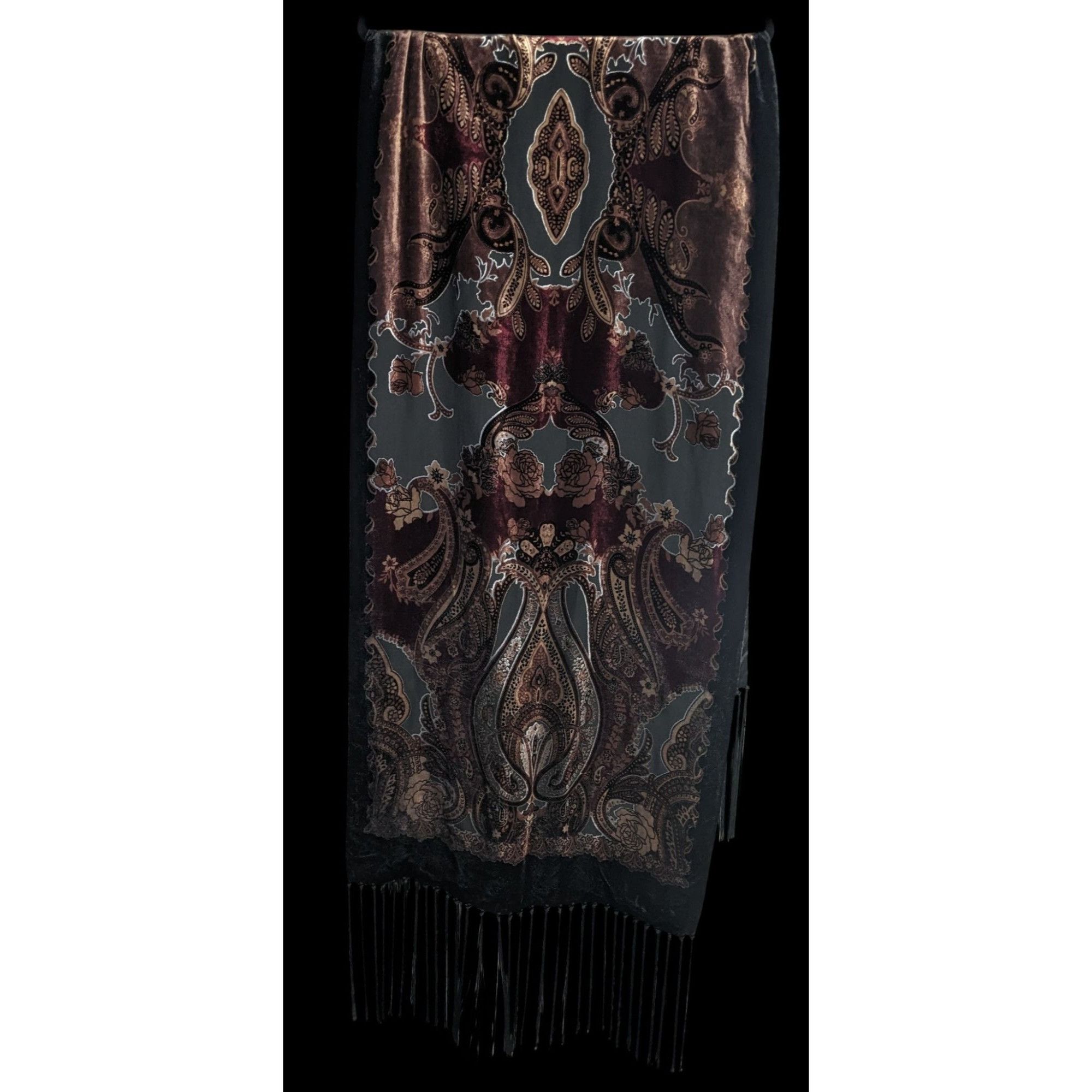 Other Vintage Burnt Velvet Paisley Wrap With Fringe - 73"x21" 9" T Size ONE SIZE - 3 Thumbnail