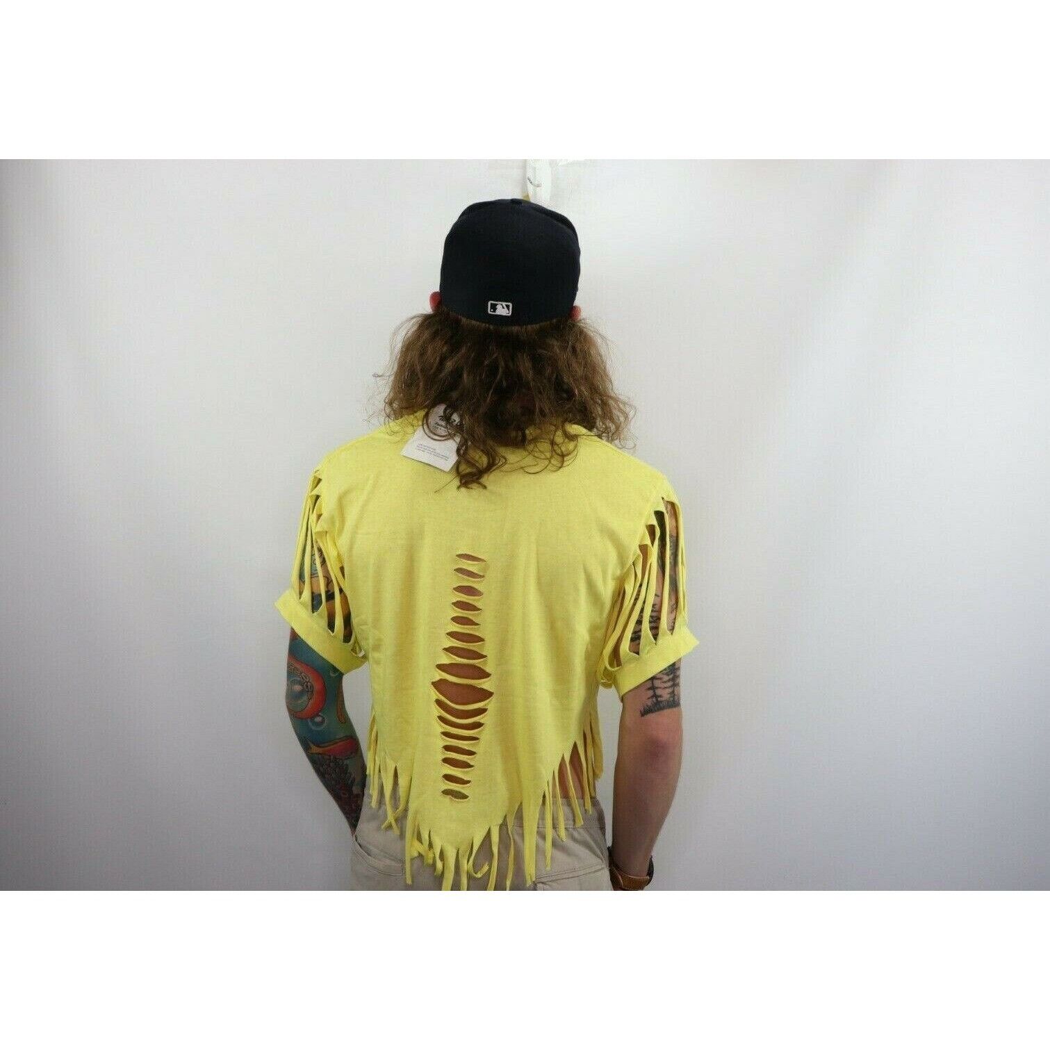 Vintage NOS Vintage 90s Streetwear Cut Fringed Crop Top T-Shirt Size US L / EU 52-54 / 3 - 2 Thumbnail