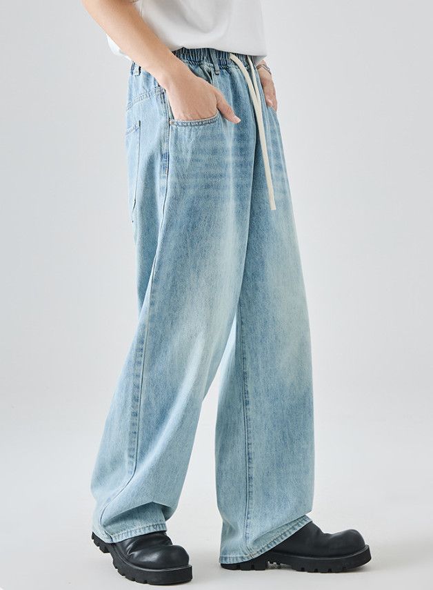 Jean Men's High-Street Retro Loose-Fit Washed Denim Jeans Size US 32 / EU 48 - 4 Thumbnail
