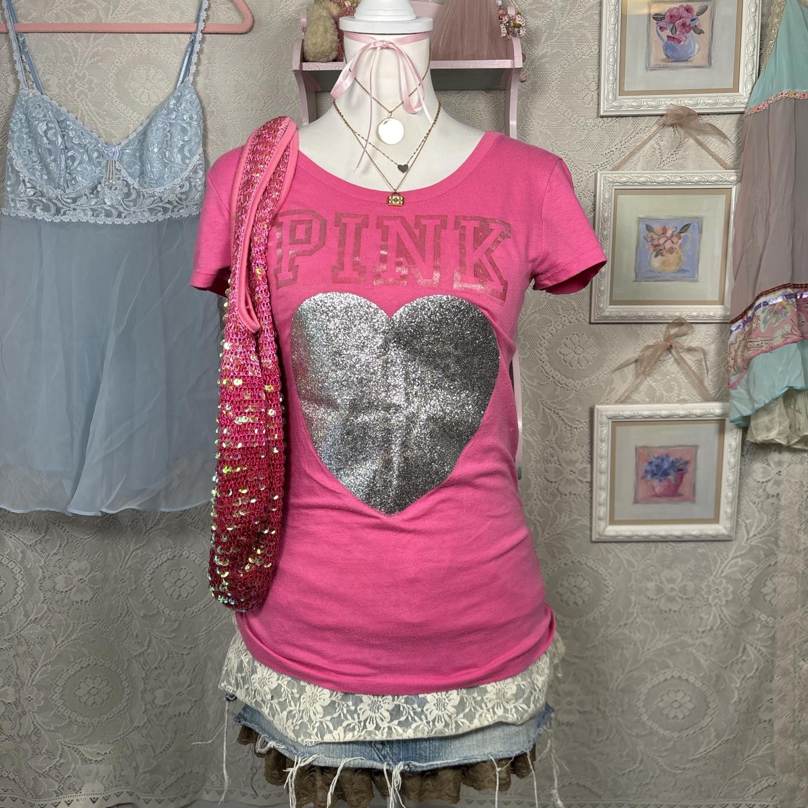Pink y2k shimmery fitted PINK blouse top Size S / US 4 / IT 40 - 1 Thumbnail