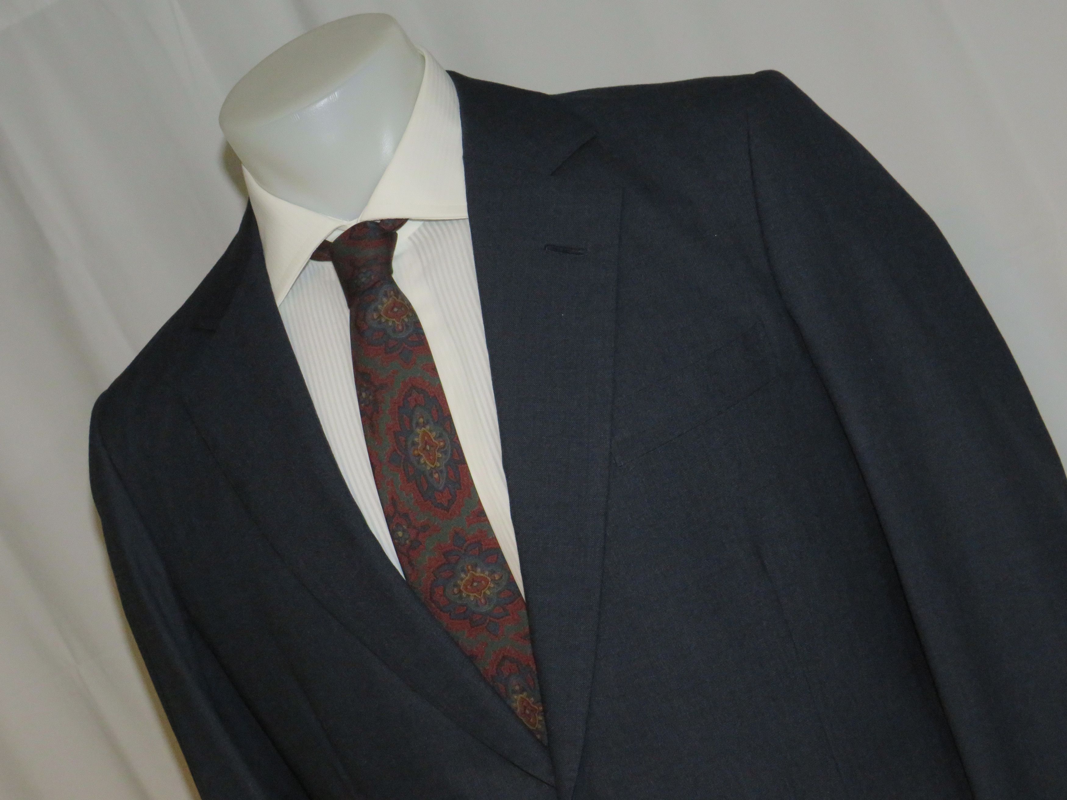 Henry Poole Savile Row Bespoke VTG Blue Hopsack Two Button Suit 40R Size 40R - 6 Thumbnail