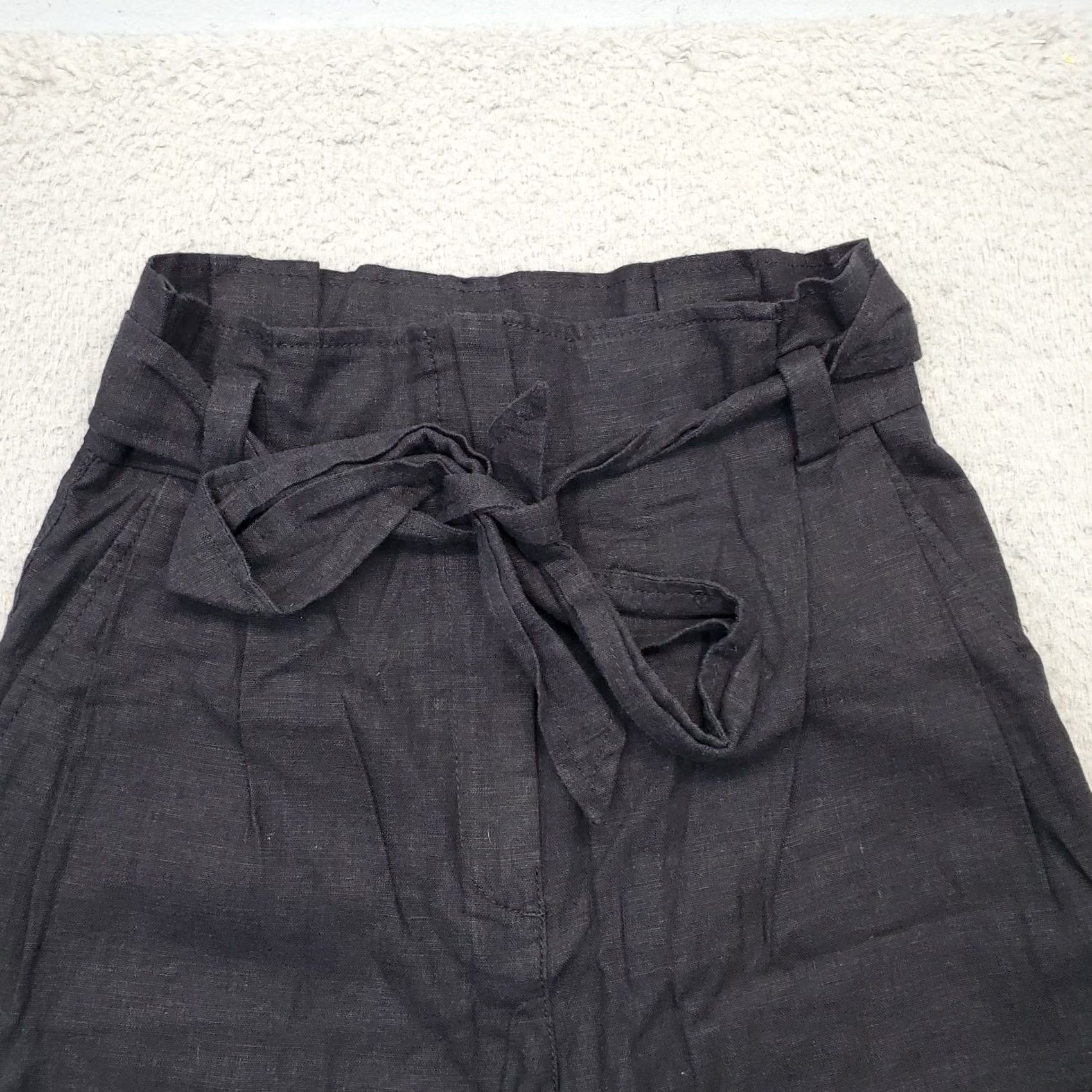 Asos ASOS Paperbag Pants Women's Size 0 Black Linen Drawstring Waist Straight Leg Pants Size 25" / US 0 / IT 36 - 7 Thumbnail