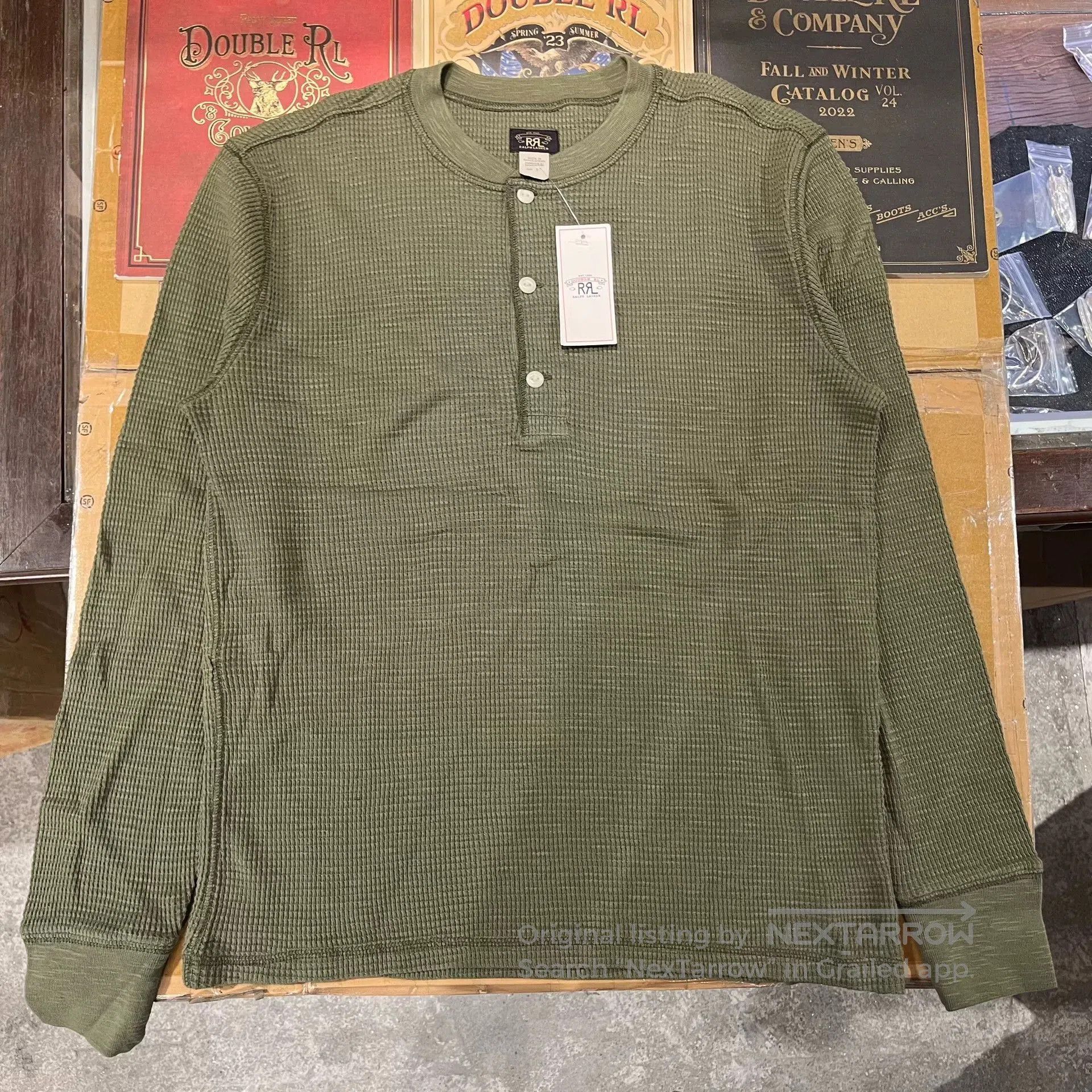 RRL Ralph Lauren olive green long sleeve henley shirt. Size US S / EU 44-46 / 1 - 2 Thumbnail