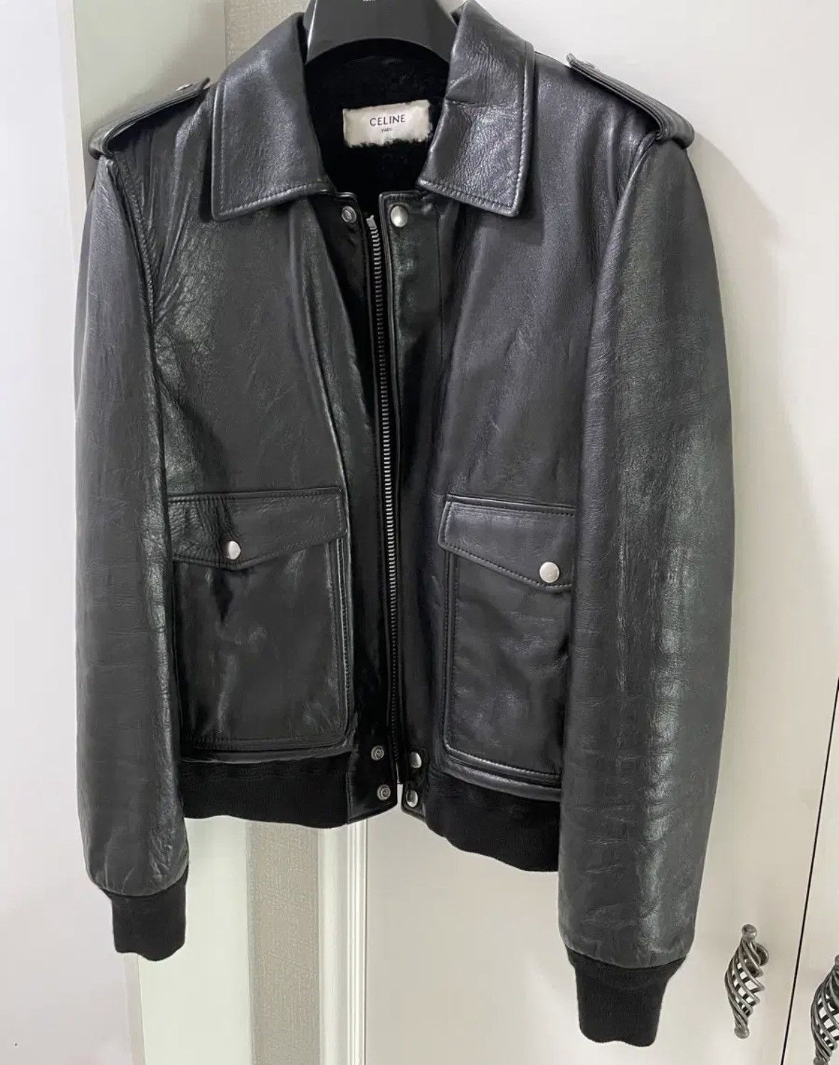 Celine Celine 20FW distressed aviator leather shearling jacket sz50 Size US M / EU 48-50 / 2 - 3 Thumbnail