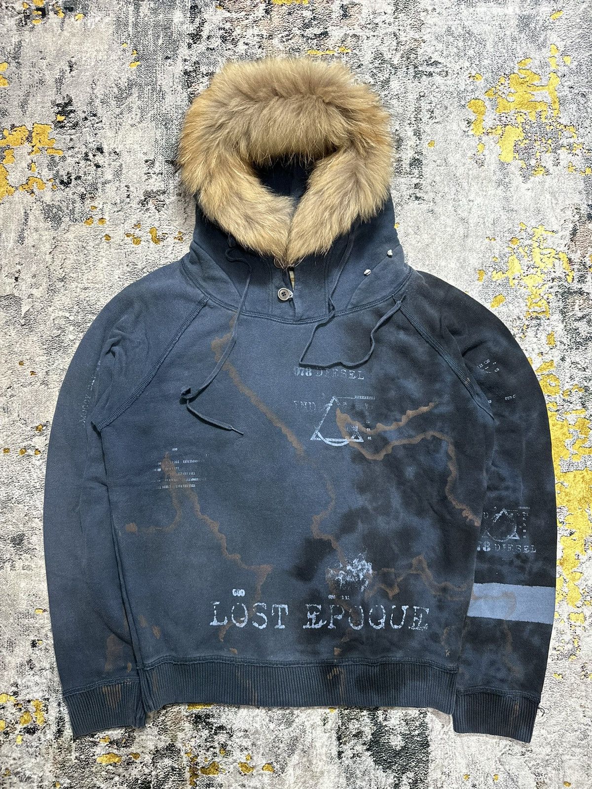 20471120 SUNFADED DIESEL 978 ABSTRACT POEM FUR HOODIE Size US XL / EU 56 / 4 - 1 Thumbnail