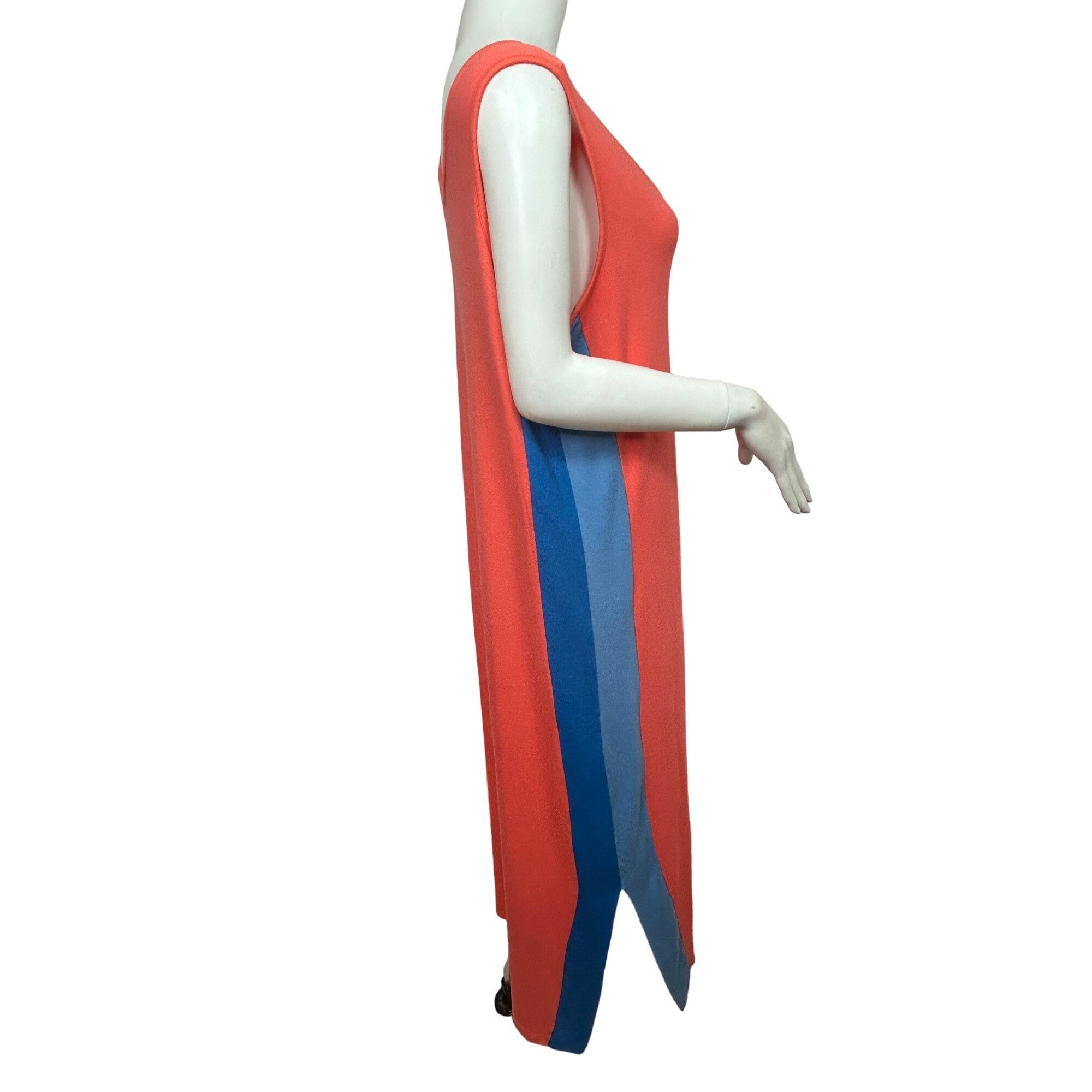 Other Attitudes by Renee Beach Dress XL Coral/ Blue Knit Maxi Slee Size XL / US 12-14 / IT 48-50 - 4 Thumbnail