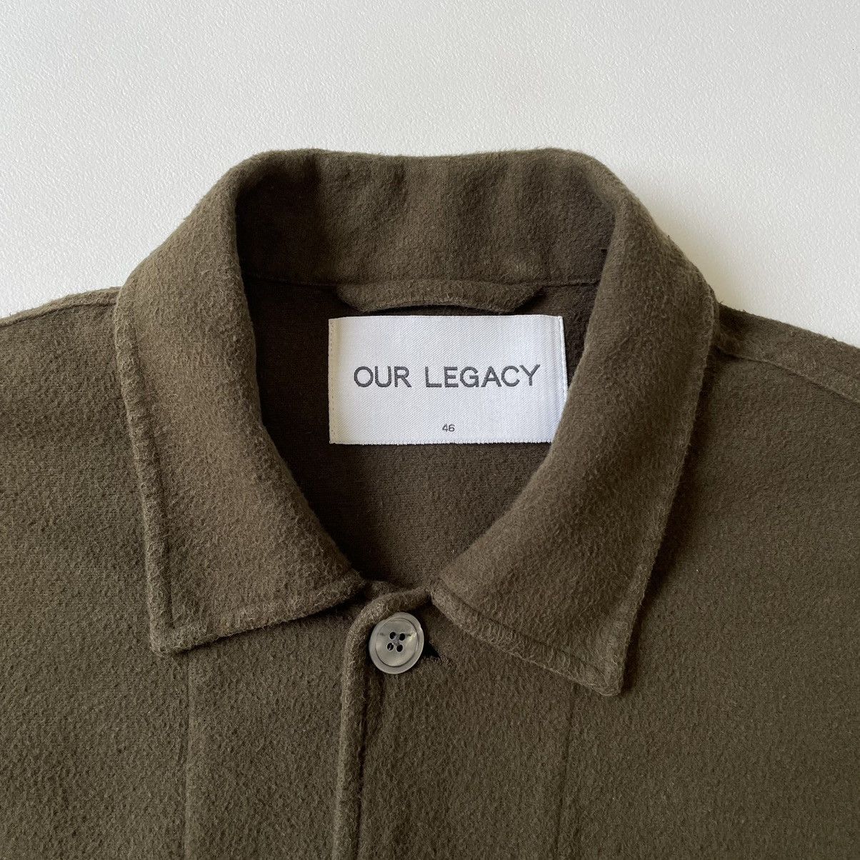 Our Legacy Pilled Olive Cotton Flannel Box Shirt Size US M / EU 48-50 / 2 - 3 Thumbnail