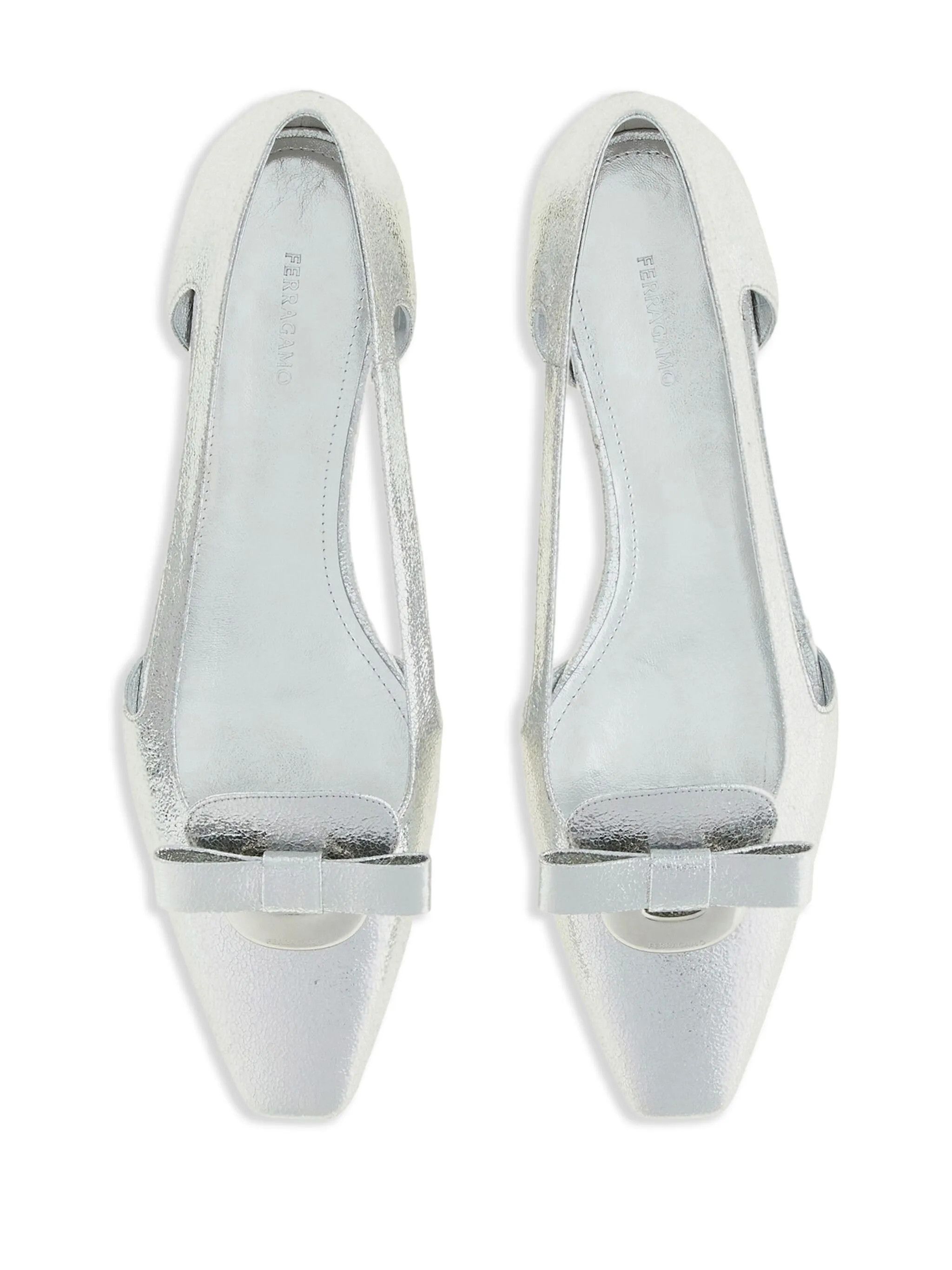 Salvatore Ferragamo o1s1rm0126 Drop Bow Ballerina Shoes in Silver Size US 6 / IT 36 - 4 Thumbnail