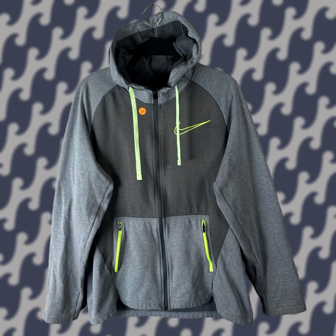 Nike Nike Therma-FIT Hoodie Mens Large Gray Full Zip Sweatshirt Neon Green Accents Size US L / EU 52-54 / 3 - 1 Thumbnail