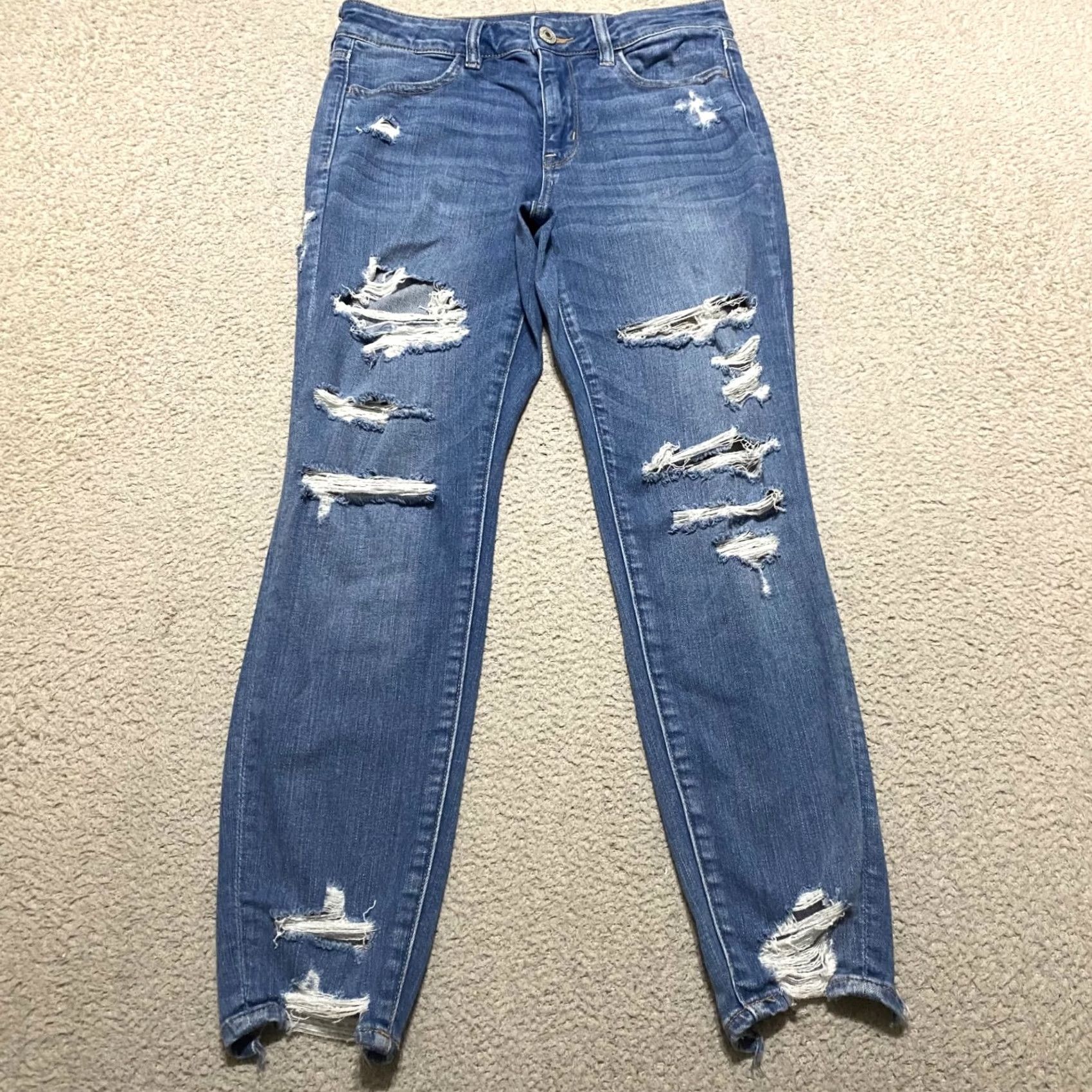 American Eagle Outfitters American Eagle Womens 6P Jeans Blue Denim Distressed High Rise Jegging Stretch Size 28" / US 6 / IT 42 - 2 Thumbnail
