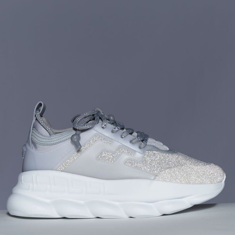 Versace VERSACE Chain Reaction Reflective Silver Crystal Rhinestone sneaker EU42 US9 Size US 9 / EU 42 - 1 Thumbnail