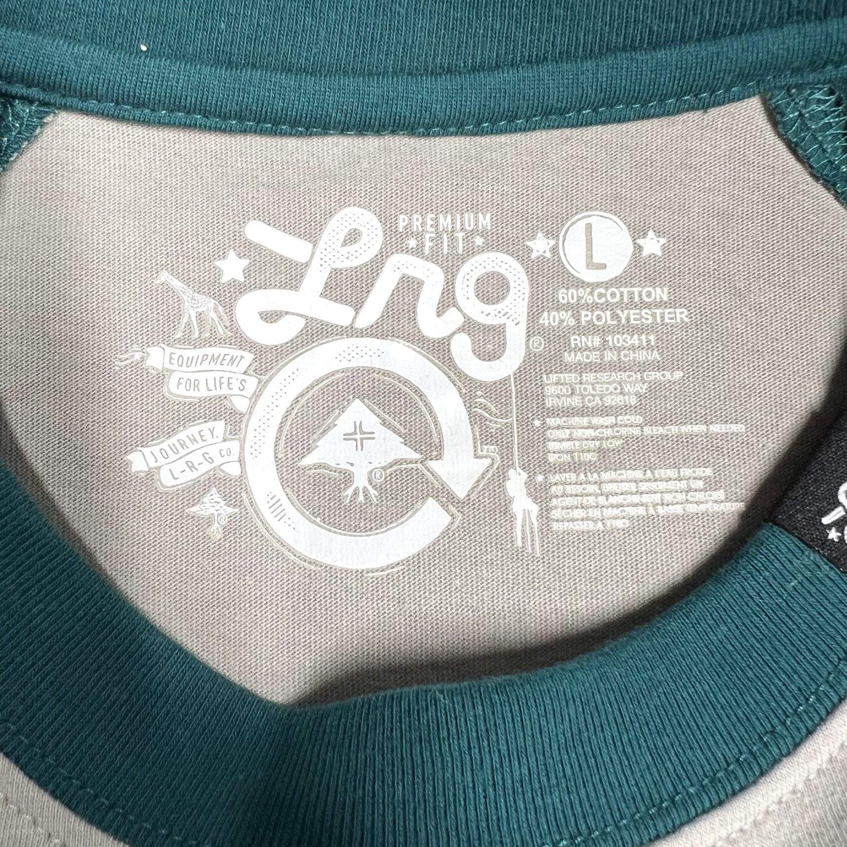 Glanshirt LRG Raglan Shirt Mens Large 3/4 Sleeve Teal Elephant Print Crew Neck Shirt LRG Hip Hop All Seasons Regular Men Size US L / EU 52-54 / 3 - 6 Thumbnail