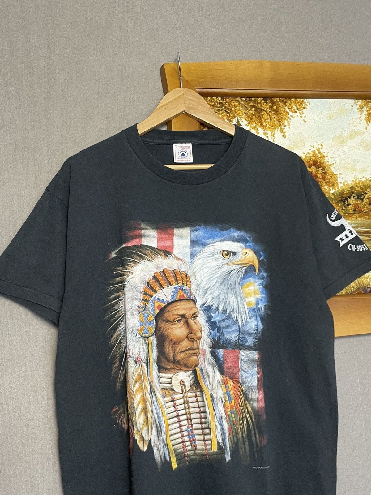 Band Tees × Vintage Vintage Single Stitch Native American Eagle Indian T-shirt Size US L / EU 52-54 / 3 - 2 Thumbnail