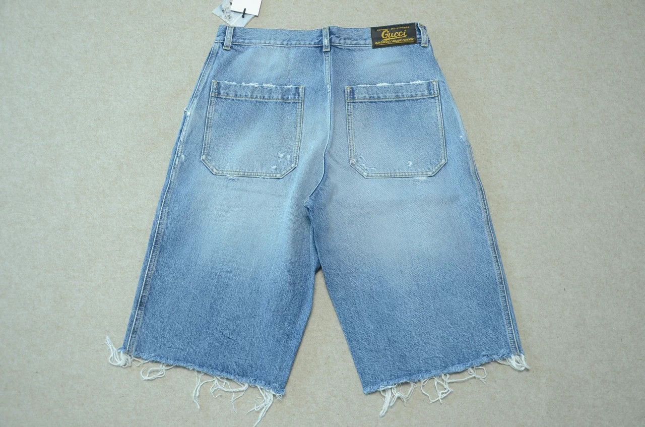 Gucci Gucci Blue Washed Distressed Cat Whisker Denim Short 33 Size US 33 - 6 Thumbnail