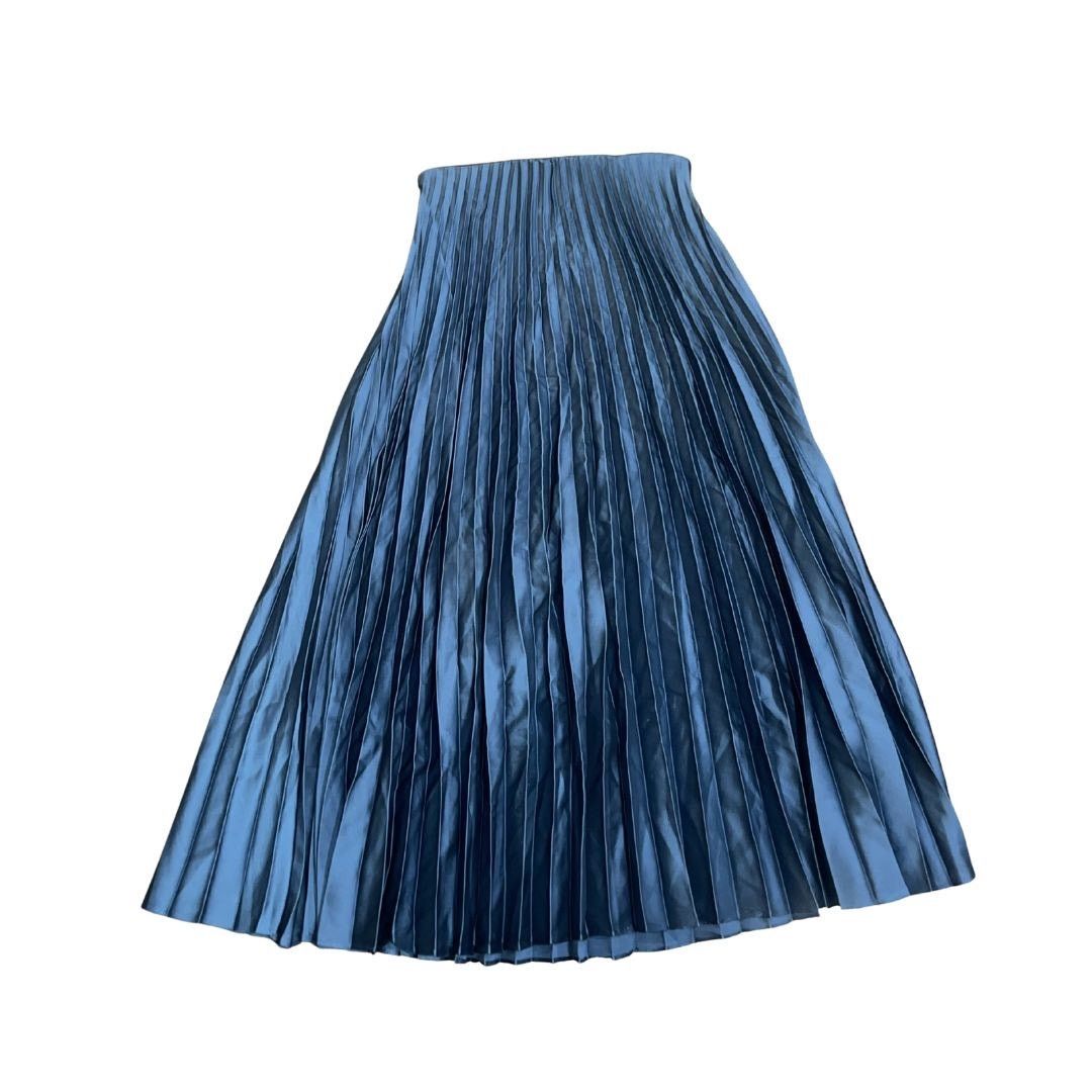 Zara Electric Blue Satin Pleated Midi Skirt XS Elastic Waistband Size 25" / US 0 / IT 36 - 2 Thumbnail
