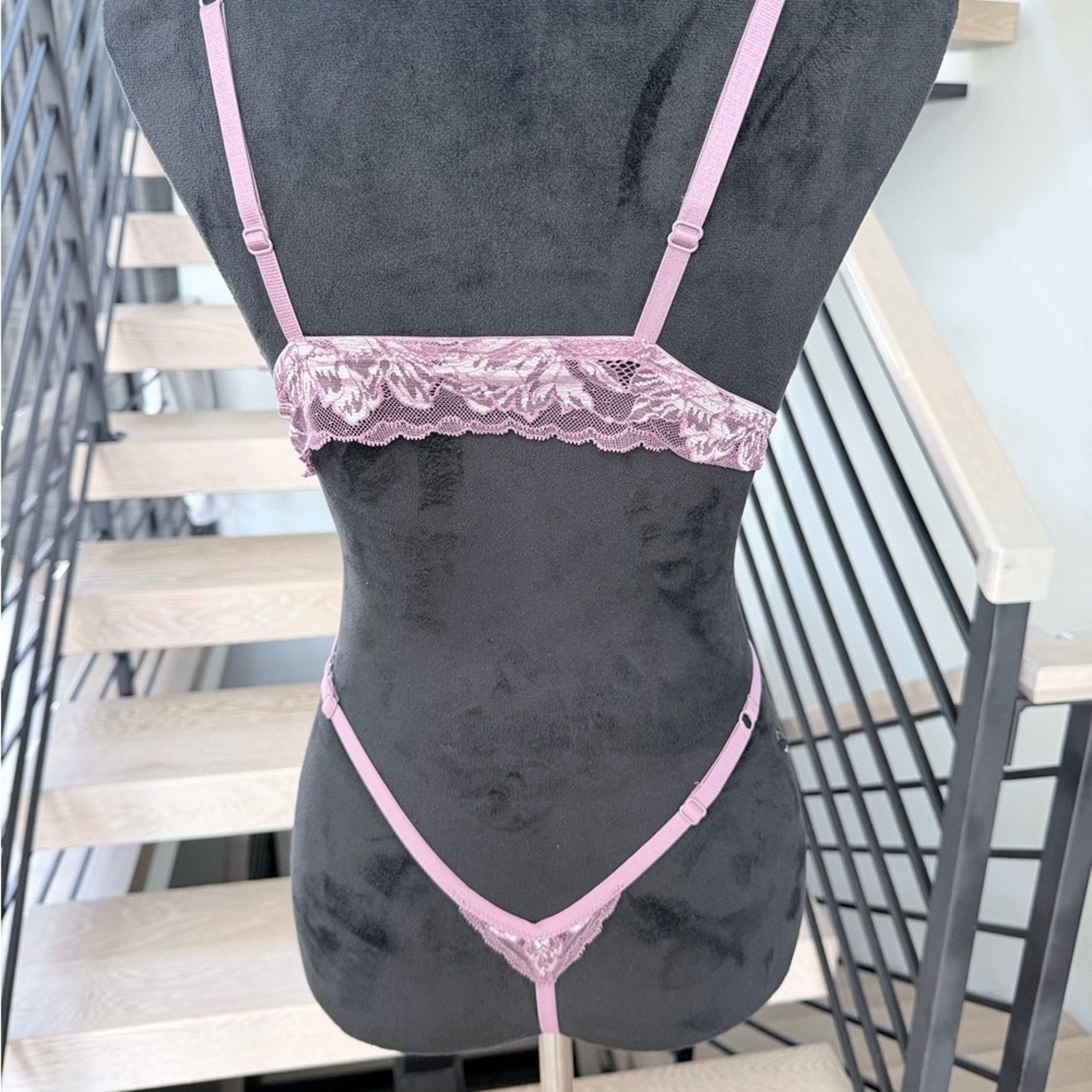 Other Lace Triangle Bralette & Thong Set — Dusty Mauve size S Size ONE SIZE - 5 Thumbnail