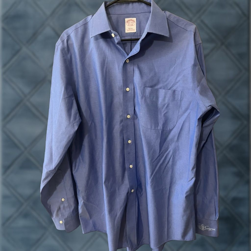 Brooks Brothers BROOKS BROTHERS Dress Shirt Men 15.5 Non-Iron All Supima Blue Solid Long Sleeve Regular Spread Collar 100% Cotton Size 40R - 1 Thumbnail