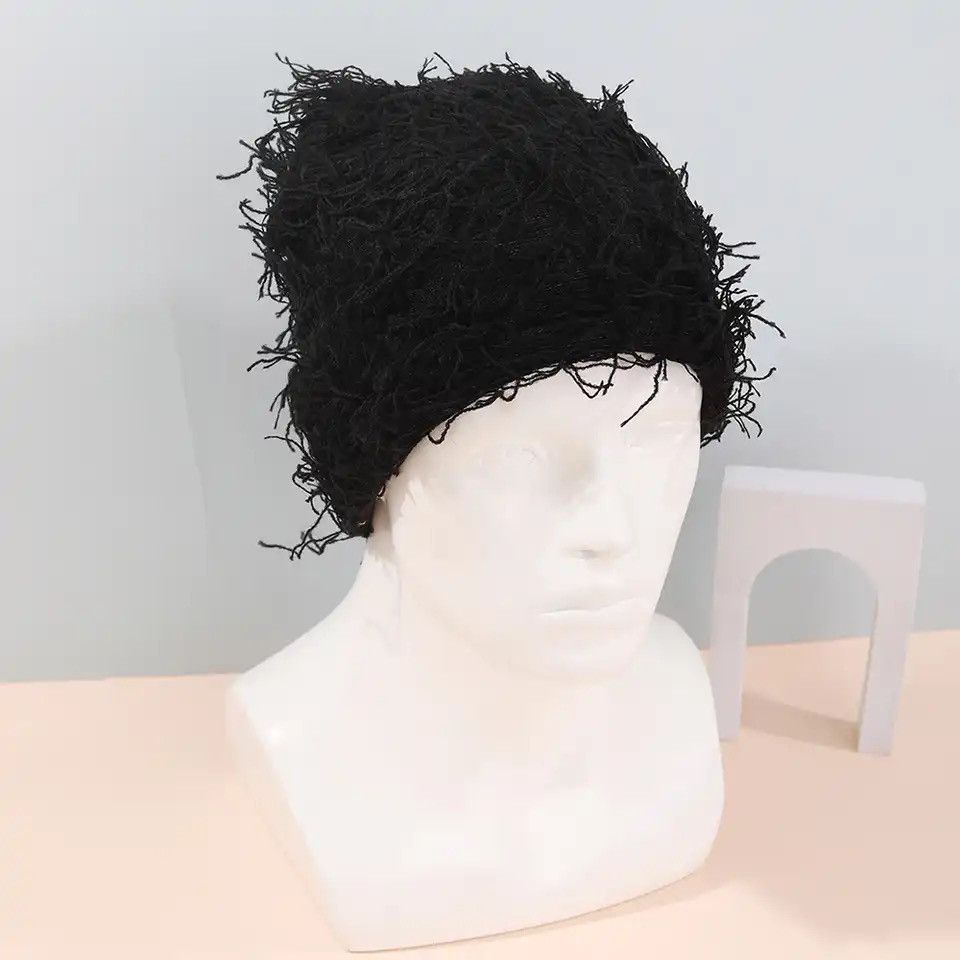 Vintage Distressed Knitted Beanie (black) Size ONE SIZE - 4 Thumbnail