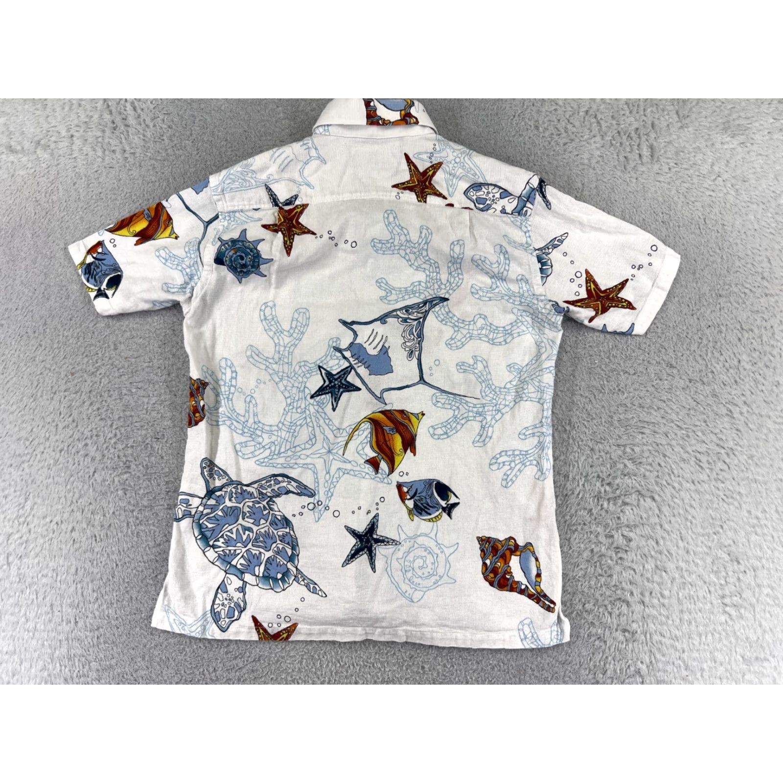 Vintage Majun Shirt Mens Medium White Blue Tropical Fish Sea Turtle Button Up Japan Size US M / EU 48-50 / 2 - 2 Thumbnail