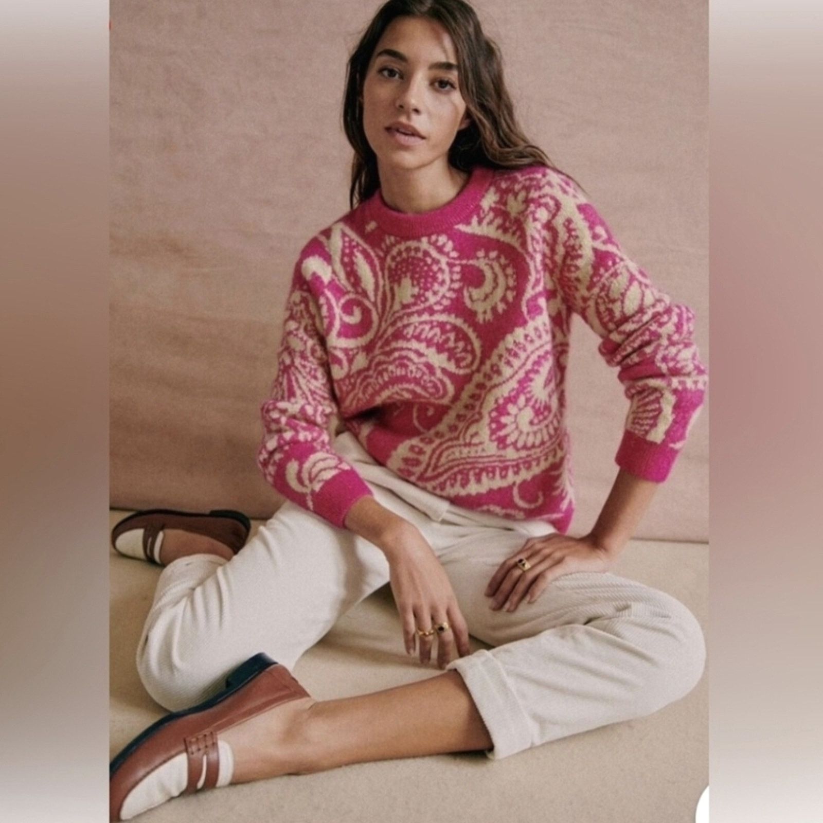 Sezane Sezane Pink and Cream Paisley Sweater Size M / US 6-8 / IT 42-44 - 1 Thumbnail