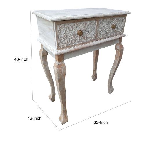Designer × Homemade 2 Drawer Mango Wood Console Table with Floral Carved Front, Size US L / EU 52-54 / 3 - 2 Thumbnail