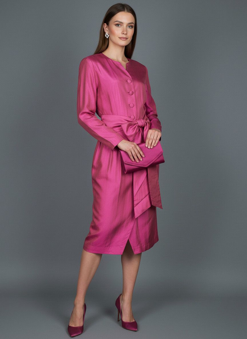 Vintage 80s Pink Silk Dress With Belt