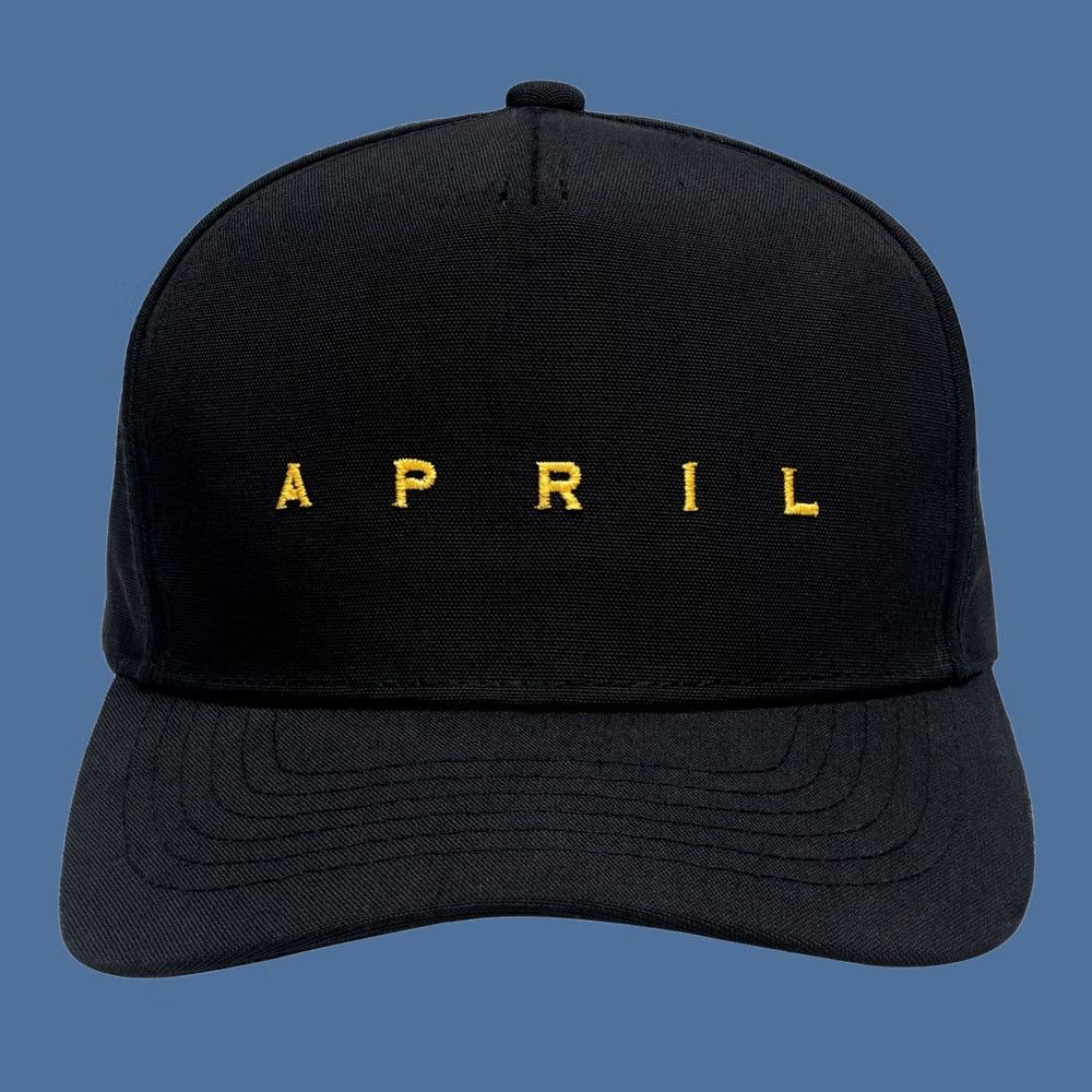 Vintage April EMB Snapback Hat Black/ Golden Yellow Men One Size Snapback 100% Cotton High Profile 5 Panel Brand New Mens Size ONE SIZE - 1 Thumbnail