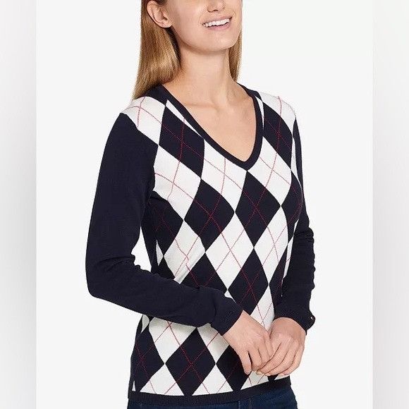 Tommy Hilfiger NWT Tommy Hilfiger Navy and White Argyle Crewneck Sweater Sz Size XL / US 12-14 / IT 48-50 - 1 Thumbnail