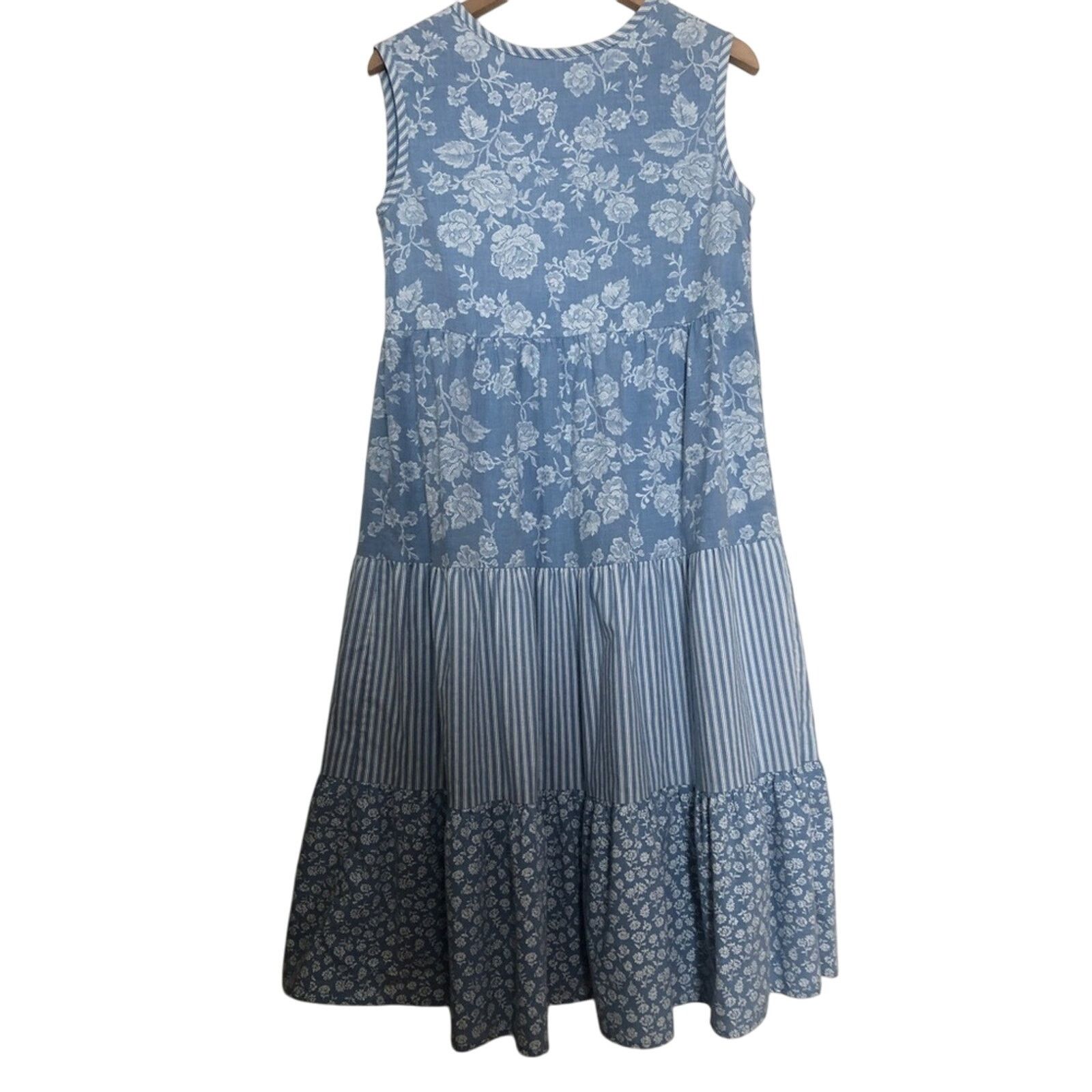 Vintage Appel Soft Denim Button Blue White Floral Jean Midi Dress Size M / US 6-8 / IT 42-44 - 2 Thumbnail