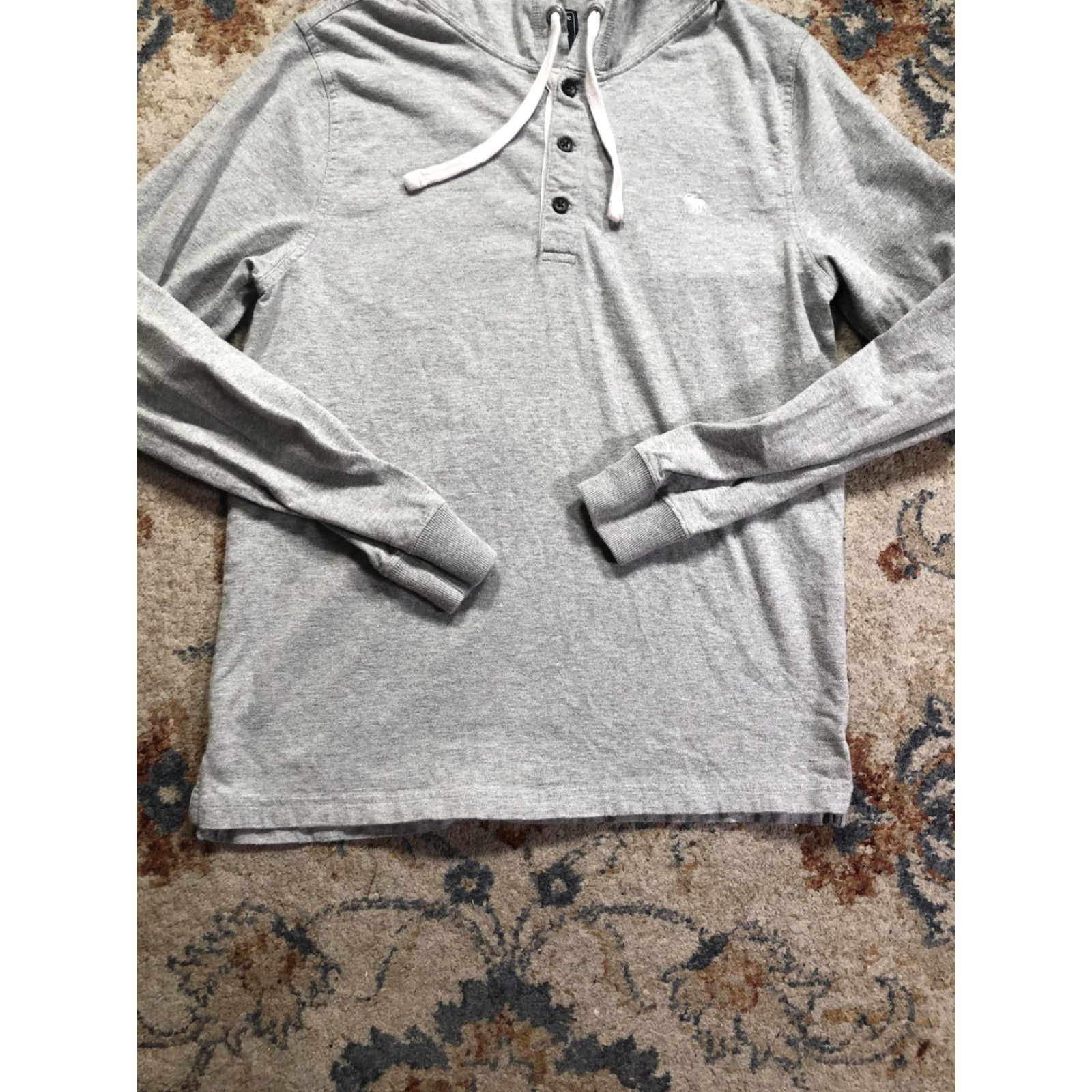 Abercrombie & Fitch Abercrombie & Fitch Hoodie Mens Medium Gray Henley Lightweight Hooded Shirt Logo Size US M / EU 48-50 / 2 - 5 Thumbnail