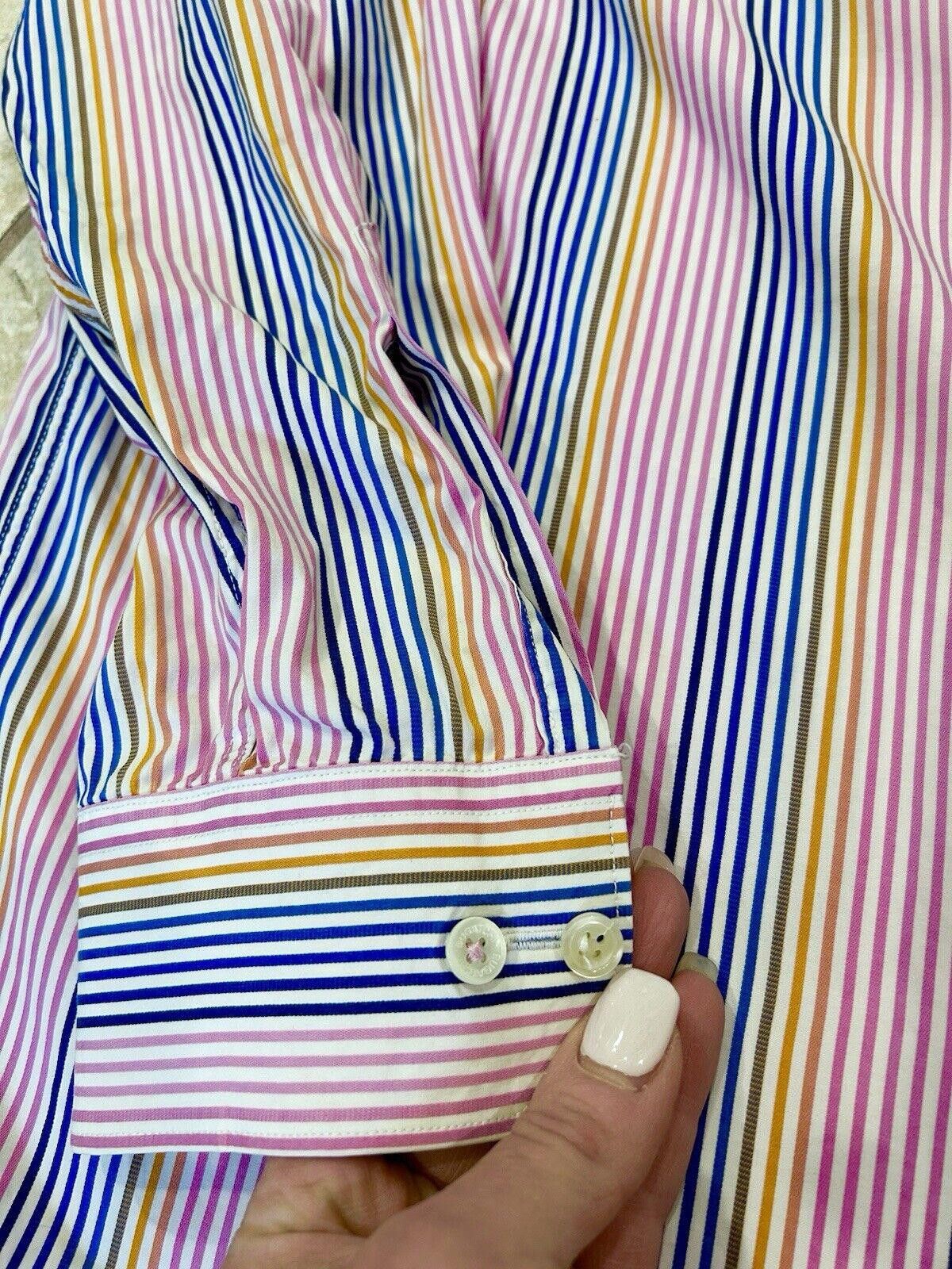Designer Bugatchi Uomo Men’s Button Up Shirt Striped Classic Fit XL Size 44R - 12 Thumbnail