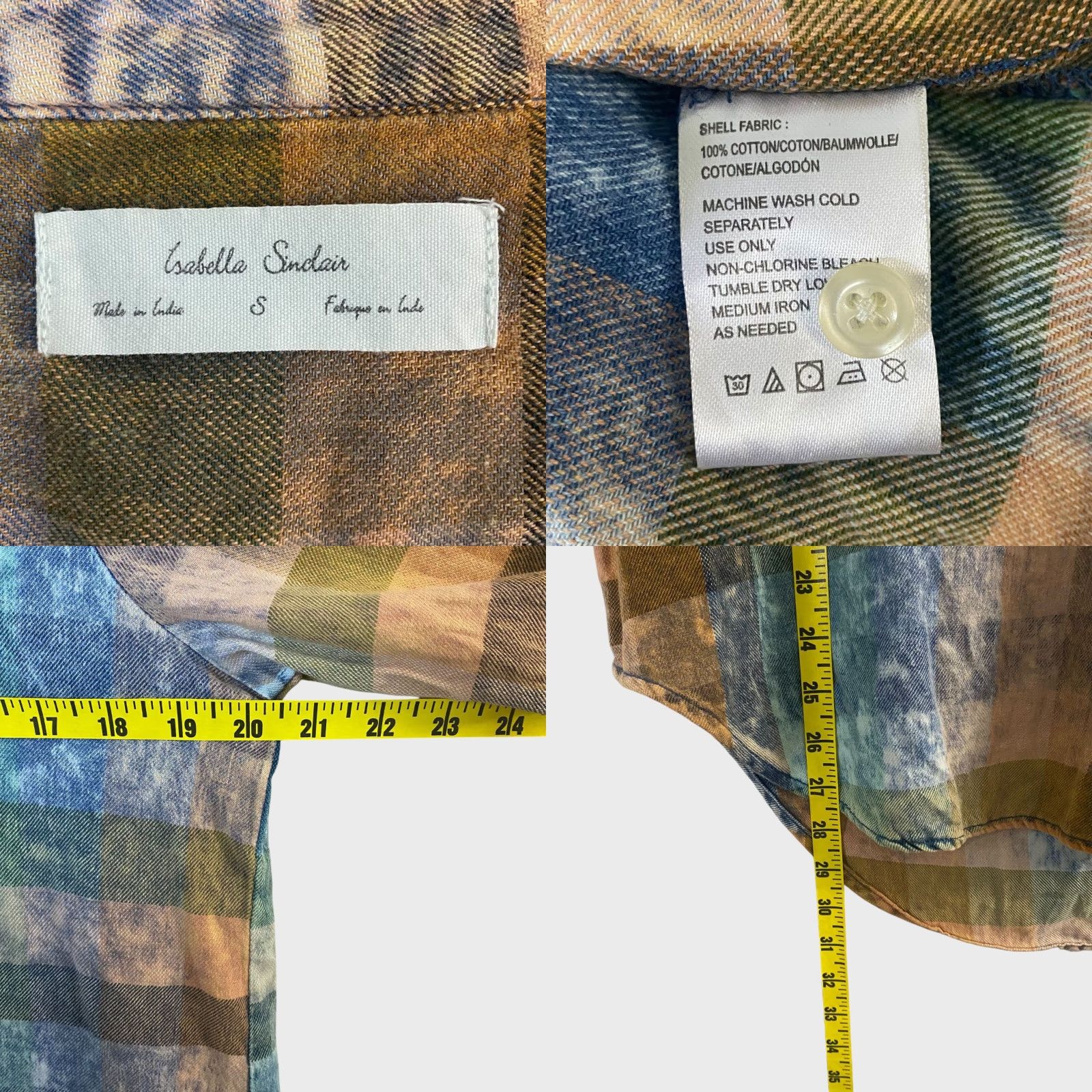 Anthropologie Anthropologie Isabelle Sinclair Ruffle Henley Top Women's S Acid-Washed Tonal Check Multicolor Button-Up Size S / US 4 / IT 40 - 8 Thumbnail