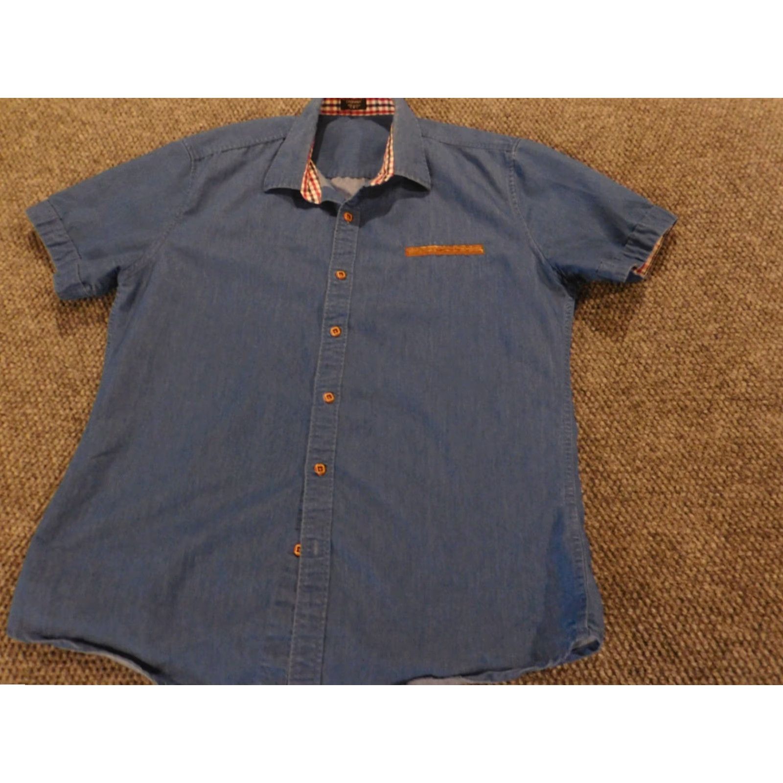 Denime Coofandy Mens Shirt Medium Blue Soft denim Button Up Short Sleeve Henley Button-Down Collar Casual Logo Western All Seasons Regular Men's Shirt Size US M / EU 48-50 / 2 - 2 Thumbnail