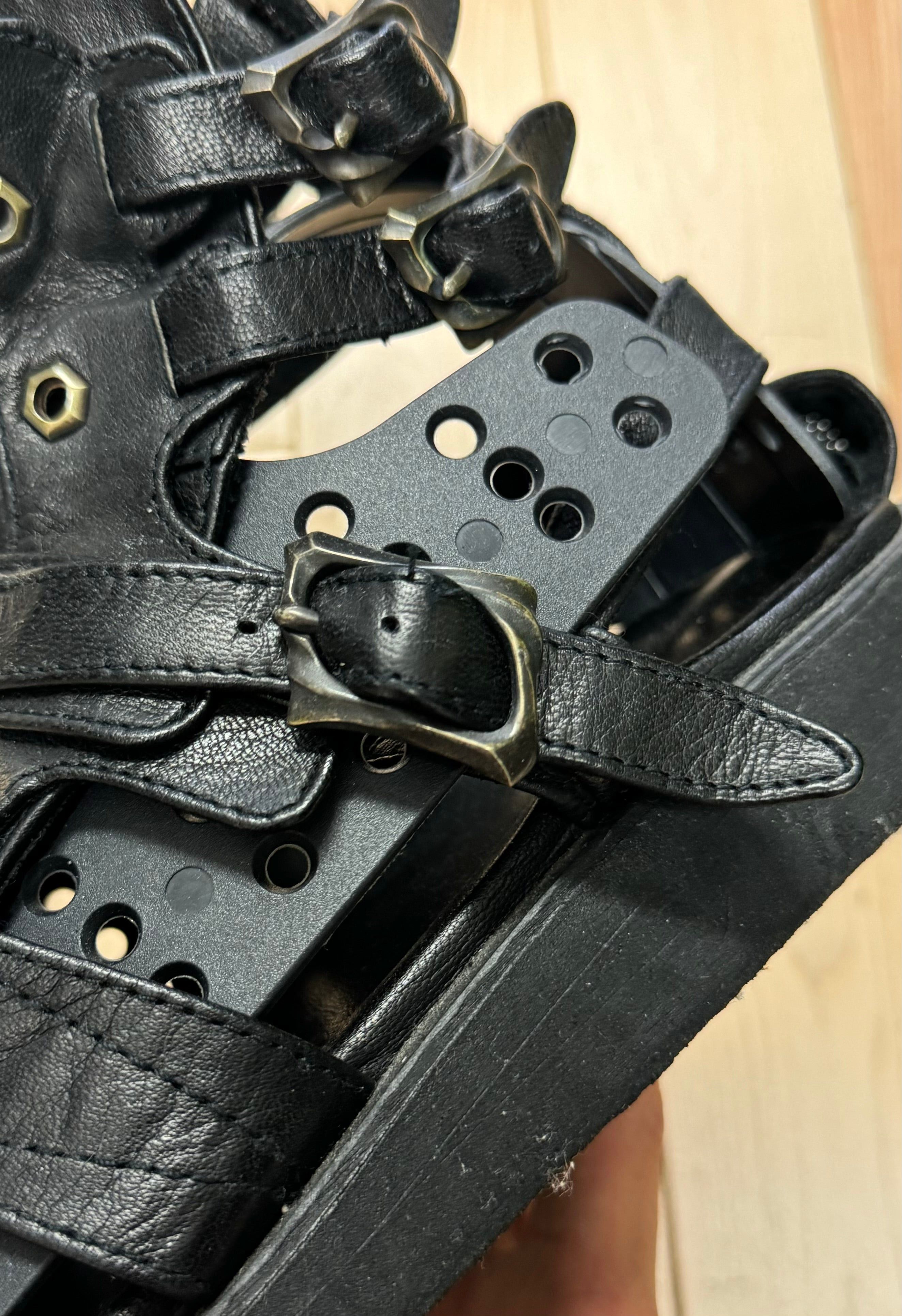 14th Addiction 14th Addiction Black Calfskin Leather ‘Gladiator’ Spartan High Top Sandals Size US 8 / EU 41 - 2 Thumbnail