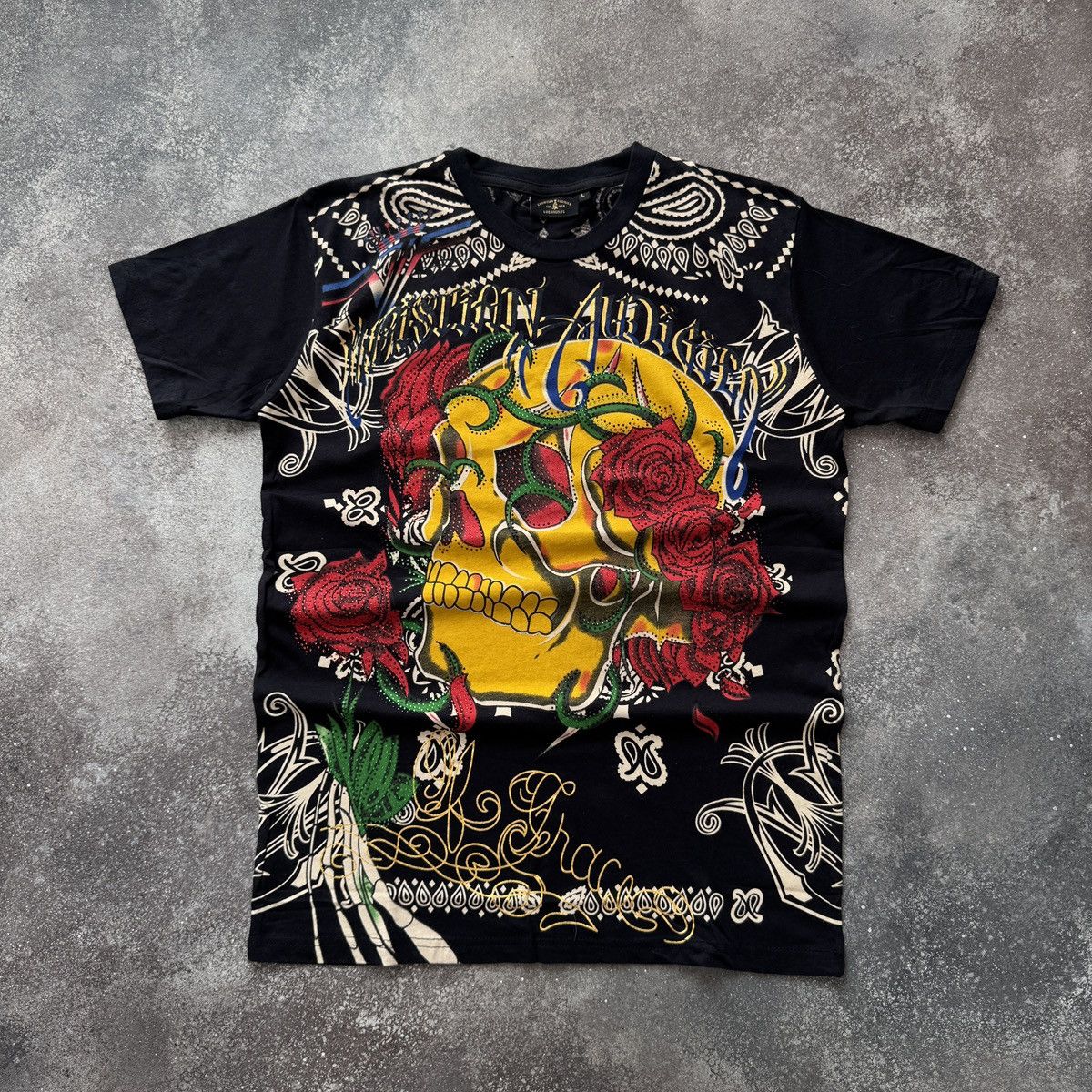 Ed Hardy Christian Audigier Skull & Roses Rhinestones Y2K T-Shirt Size US L / EU 52-54 / 3 - 1 Thumbnail