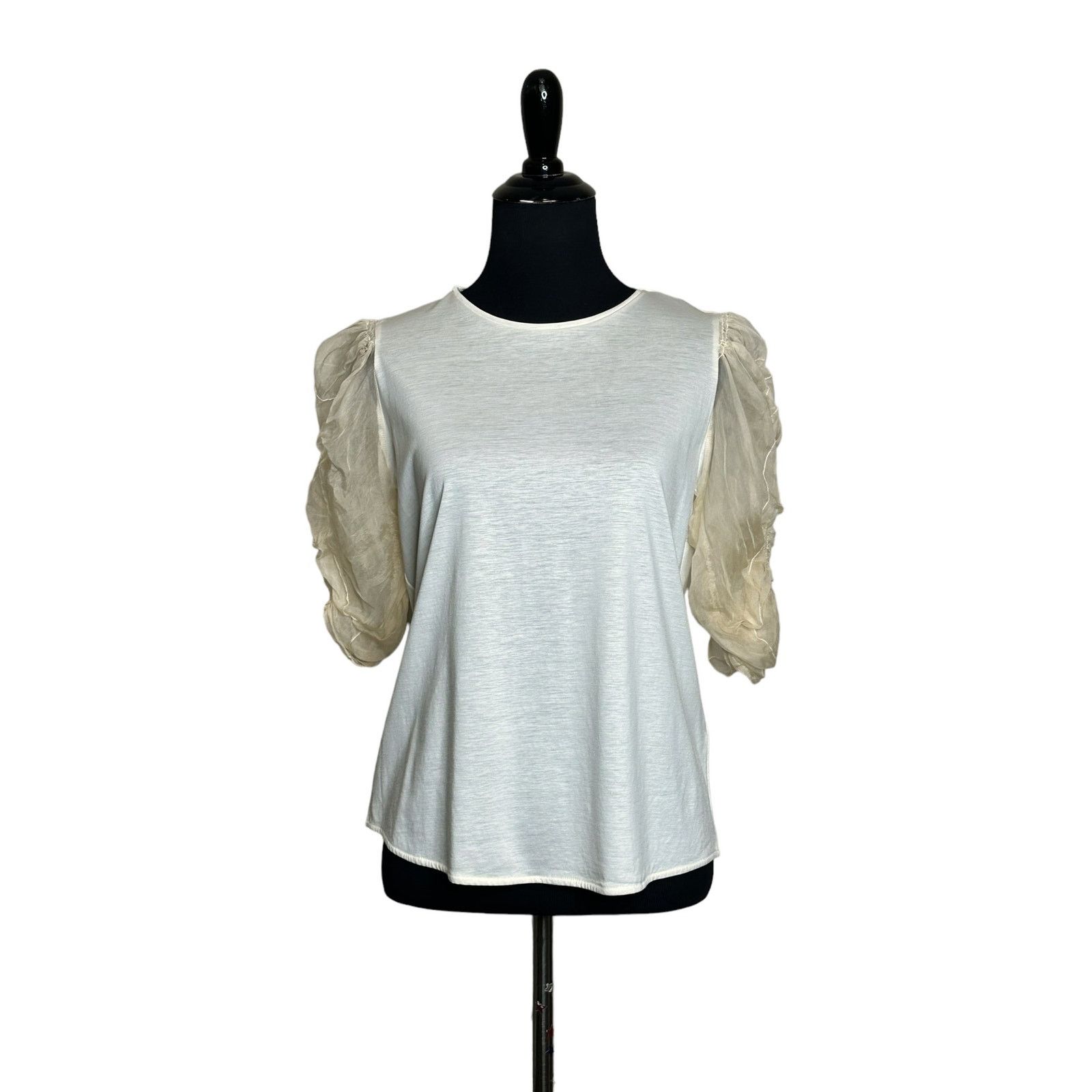 Sandro Sandro cream sheer puff chiffon sleeve blouse top size 2 Size XS / US 0-2 / IT 36-38 - 13 Thumbnail