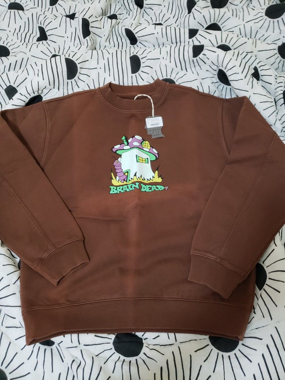 image of Brain Dead Mushroom House Crewneck Brown, Men's (Size Small)