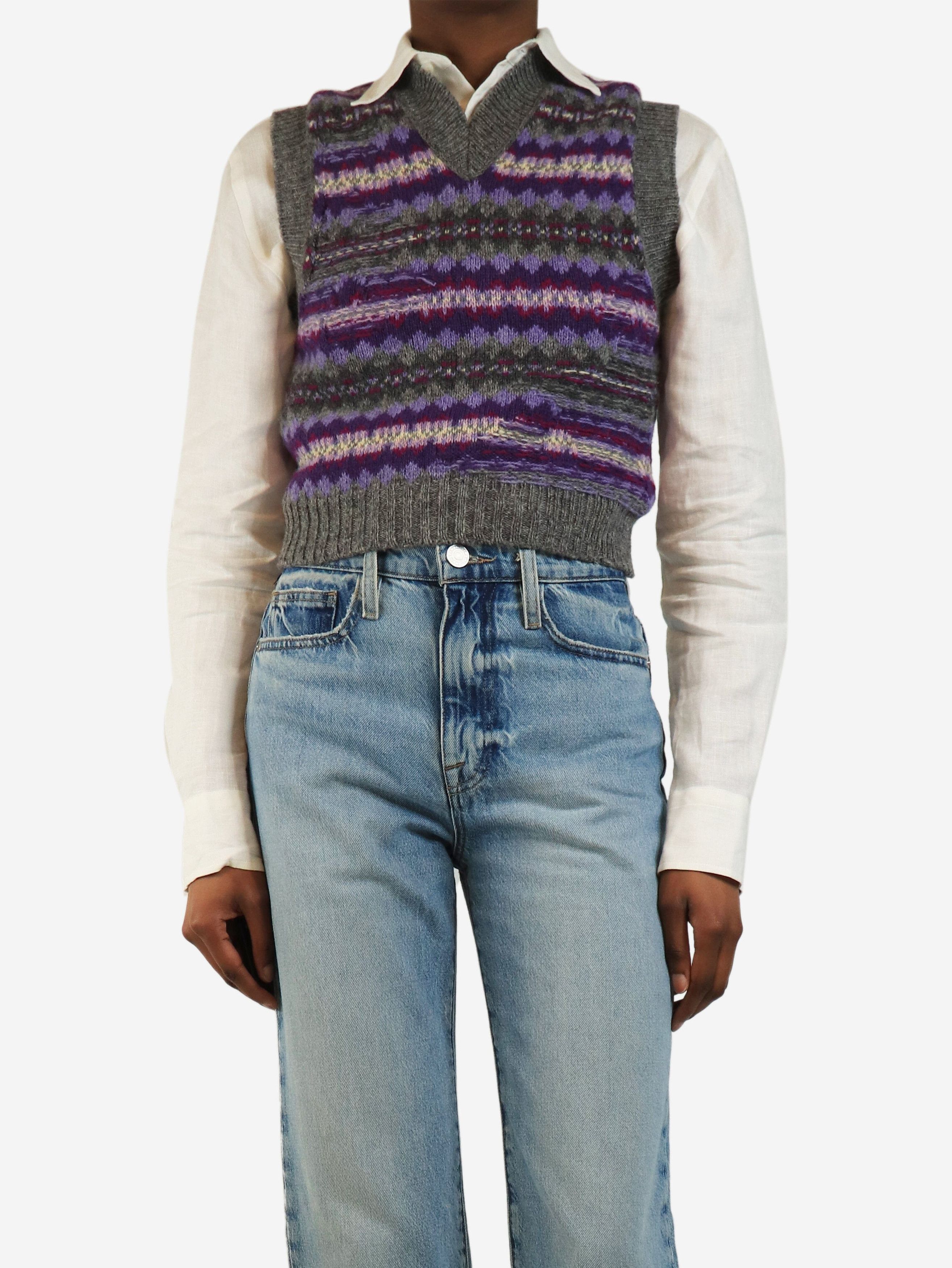 Acne Studios Grey and purple Korina fair isle knit vest - XS Size XS / US 0-2 / IT 36-38 - 1 Thumbnail