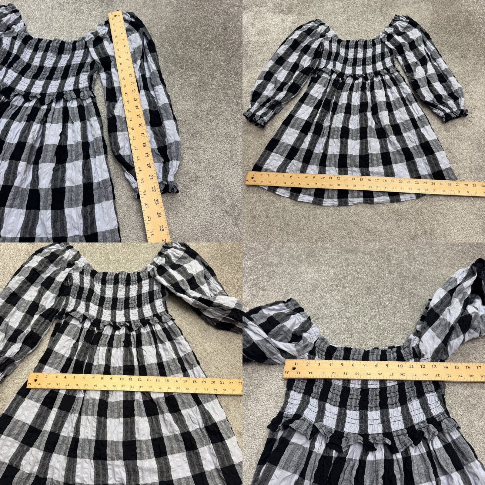 Topshop Topshop Blouse Shirt Womens 6 Black White Plaid Off Shoulder Puff Sleeve Smocked Casual Knit Rayon Cotton Button Pullover Regular Fit Adult Womens Size M / US 6-8 / IT 42-44 - 8 Thumbnail