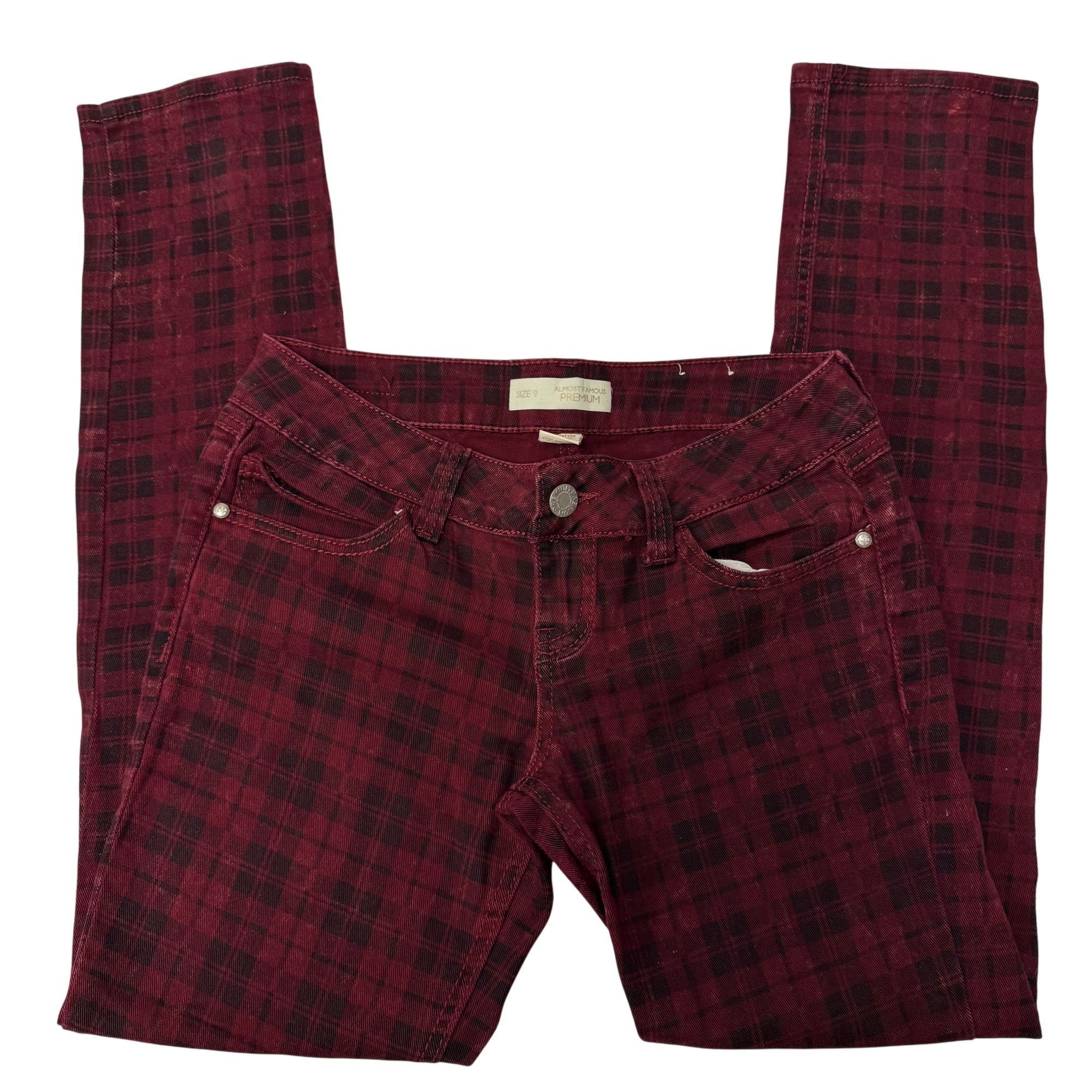 Almost Famous Vtg Almost Famous Stretchy Maroon Black CHECKER Grunge Jeans Size 32" / US 10 / IT 46 - 1 Thumbnail