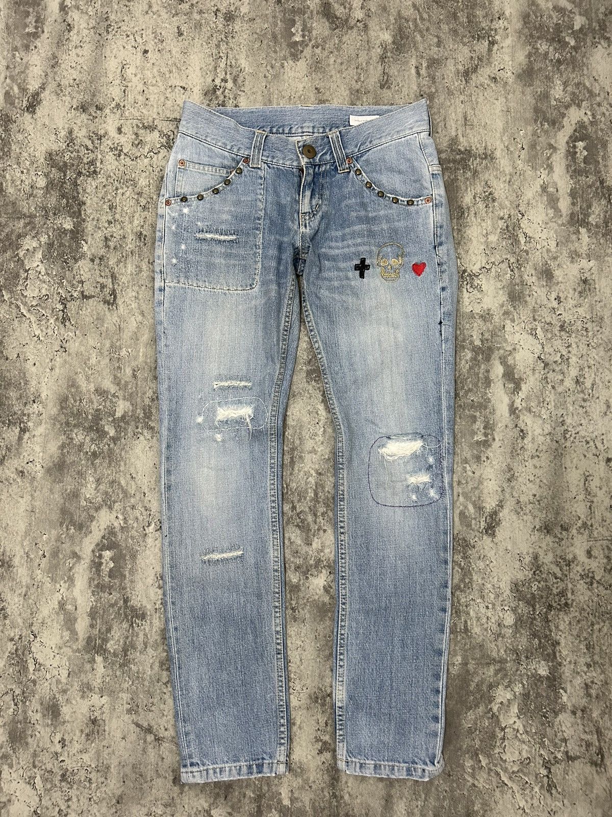 Hysteric Glamour × Japanese Brand × Seditionaries Word Wide Love Skull Ring Distressed Jeans Size US 30 / EU 46 - 1 Thumbnail