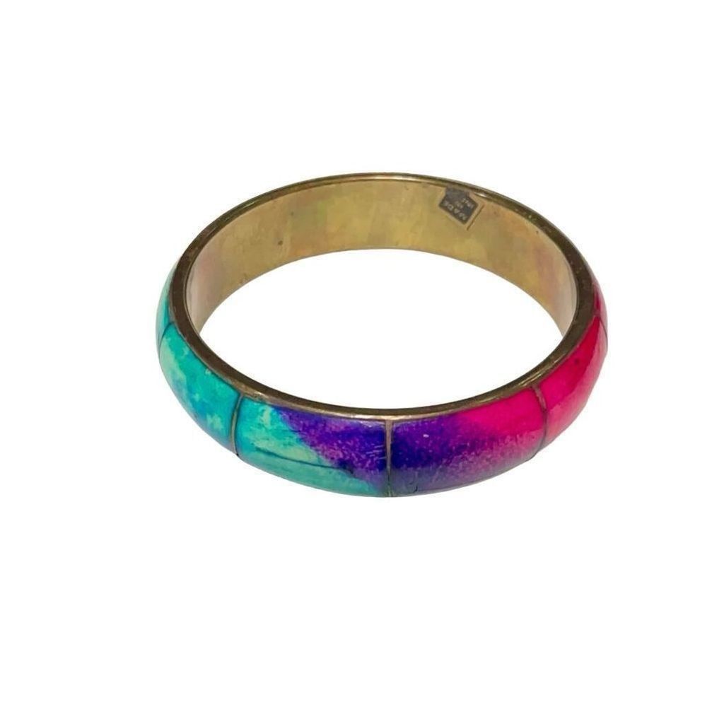 Other Vintage 70s Style Vibe Chunky Brass Bangle Rainbow Bracelet Size ONE SIZE - 5 Thumbnail