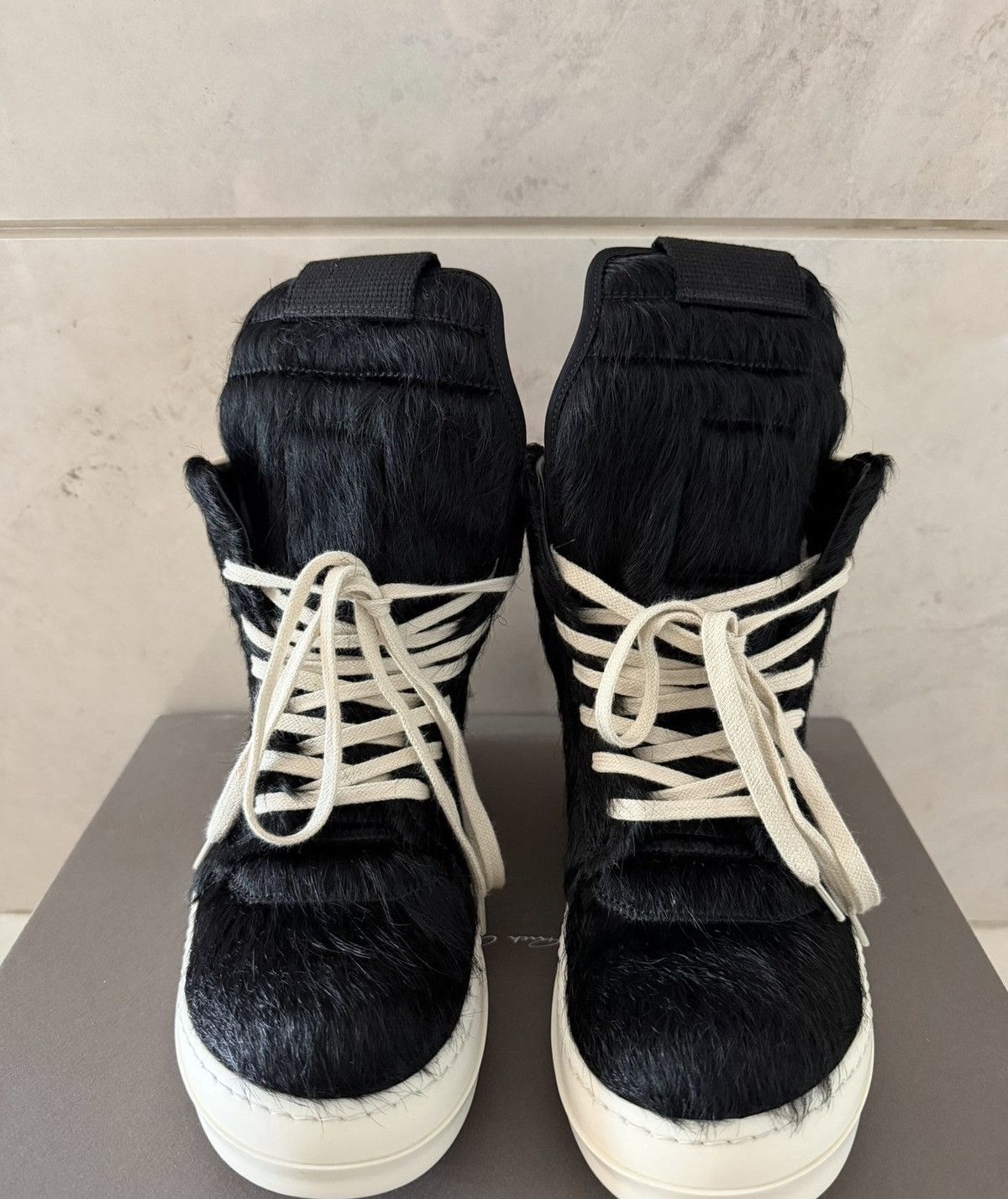 Rick Owens Rick Owens Ponyhair High-Top Geobasket Sneakers Size US 7 / EU 40 - 4 Thumbnail