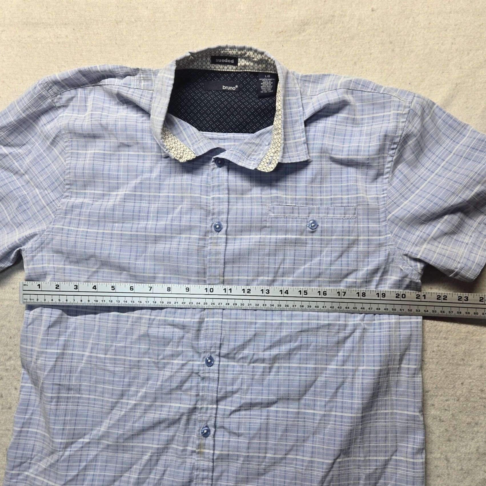 Vintage Bruno Shirt Blue Short Sleeve Button-Up Suede Microfiber Adult Men's L Regular Size 90s Casual Business Fold-Front Button-Front Collared Shirt Size US L / EU 52-54 / 3 - 4 Thumbnail