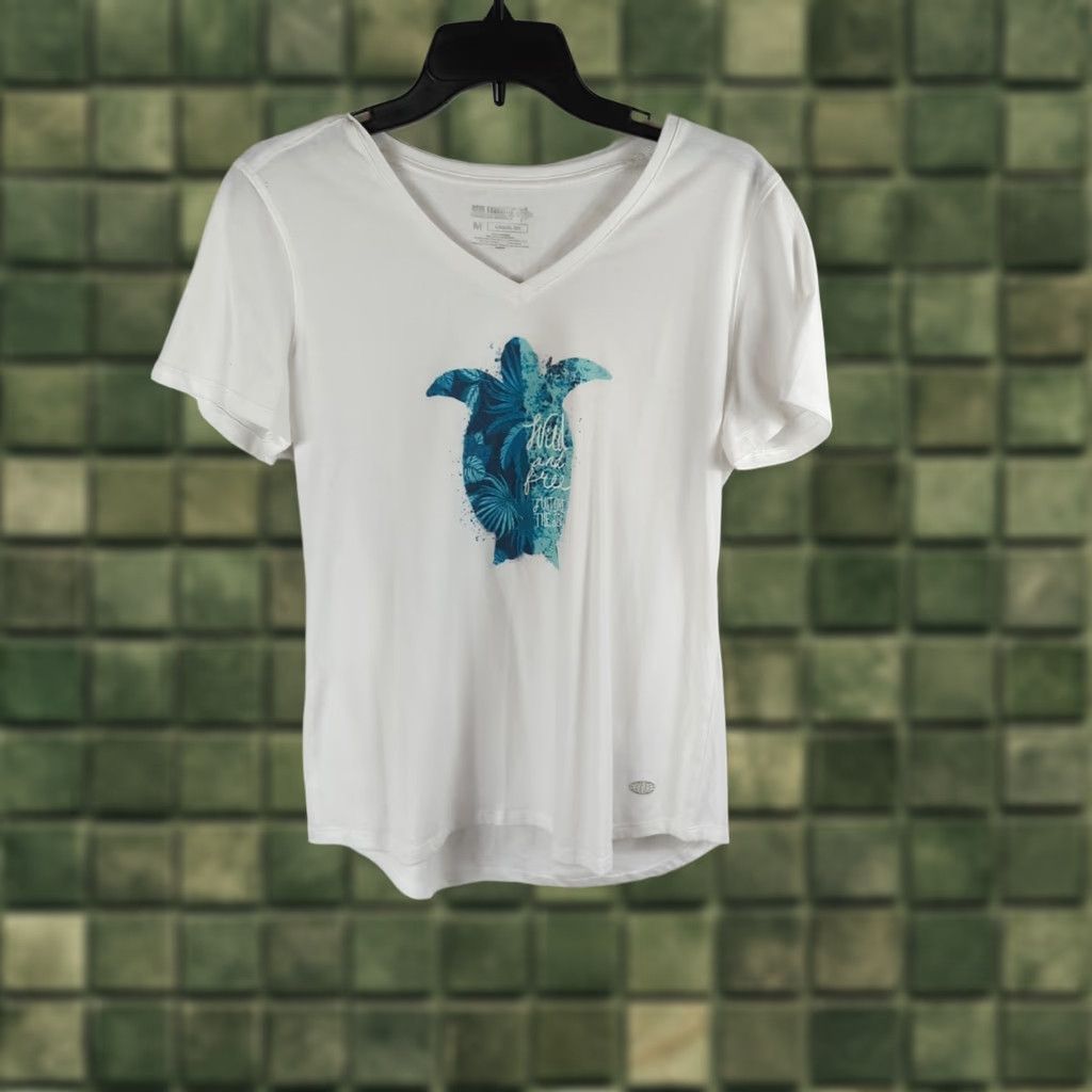 Vintage Reel Legends Women's Short Sleeve T-Shirt Turtle Design White M Beach Wild and Free Casual Summer Size 32" / US 10 / IT 46 - 1 Thumbnail