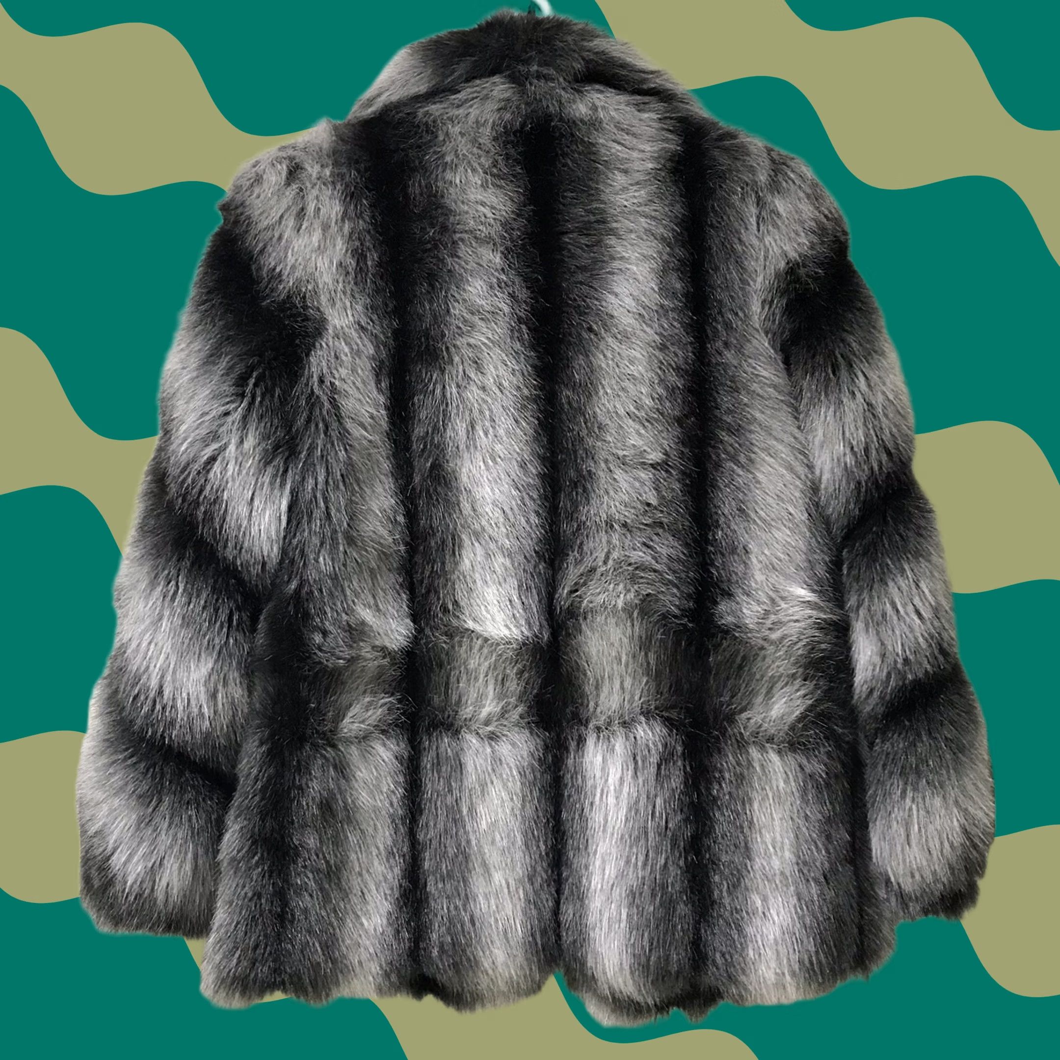 Vintage VINTAGE Donnybrook Gray/Black Faux Fox Fur Tier Oversized Coat ILGWU USA 9 M Satin Lined Dry Clean Only Pockets Union-Made Womens Jacket Size M / US 6-8 / IT 42-44 - 1 Thumbnail
