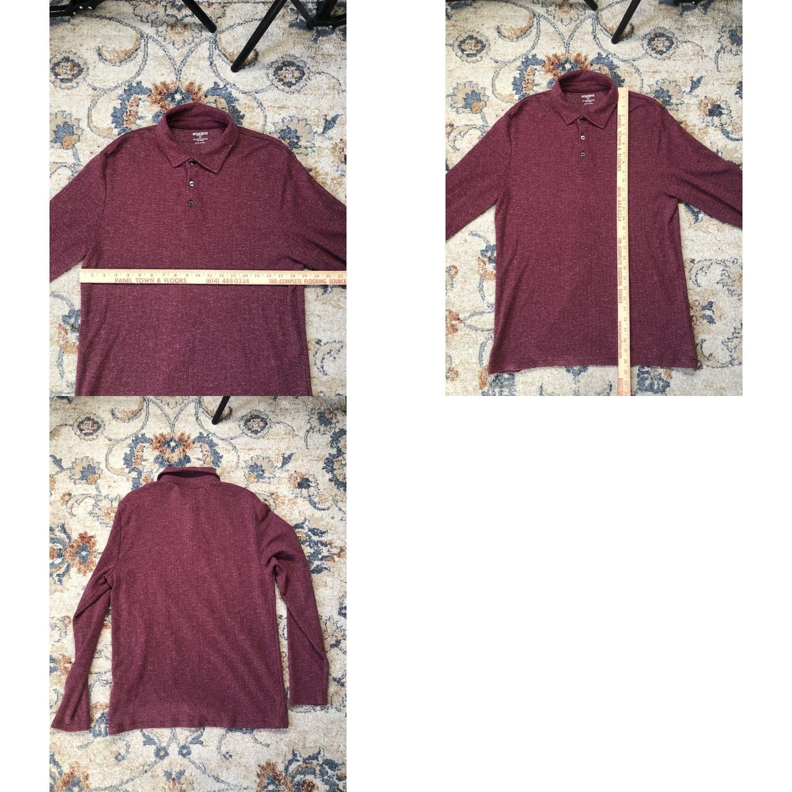 Bonobos Bonobos Polo Shirt Mens M Burgundy Long Sleeve Slim Fit Herringbone Knit Polo Shirt Slim Fit Mens Burgundy Red Knit Collar 3-Button Casual Business Size US M / EU 48-50 / 2 - 8 Thumbnail